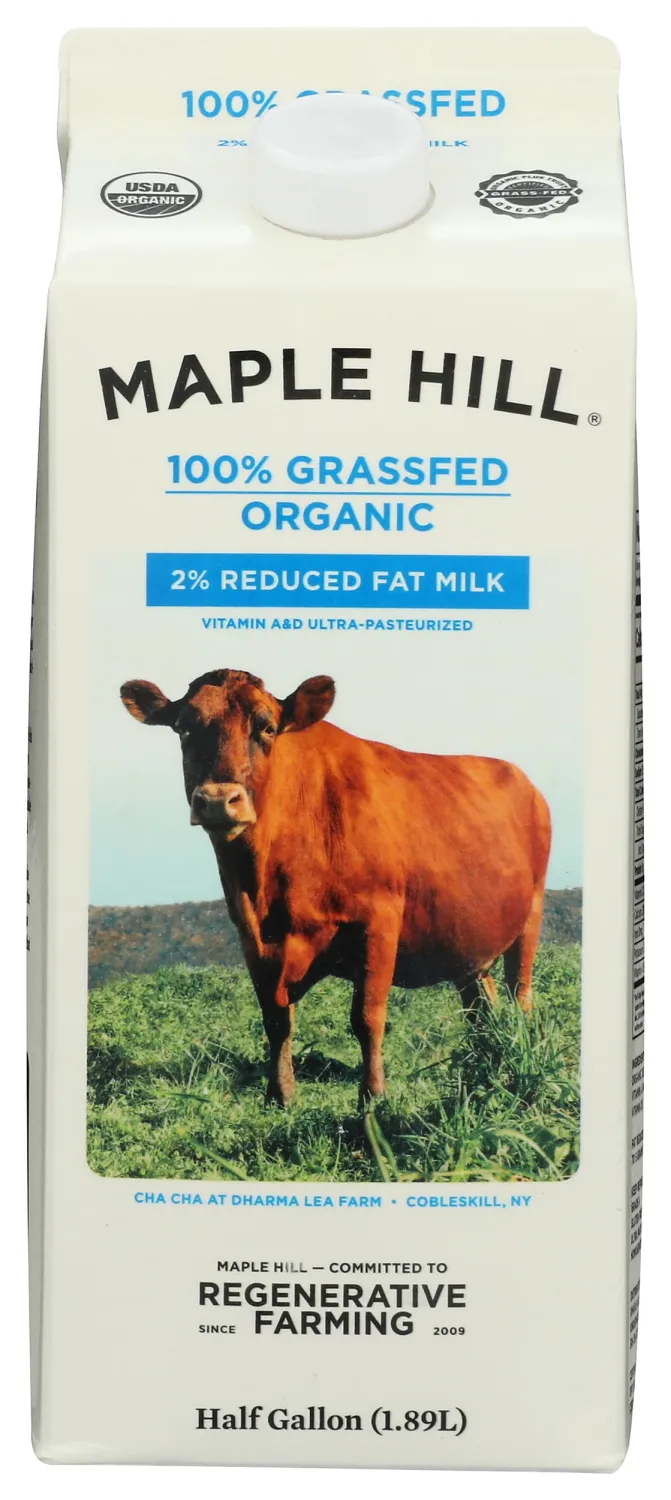 Maple Hill Creamery 100% Grass-Fed Organic 2% Milk - Ultra Pasteurized USDA Organic Reduced Fat Milk – 64 fl oz