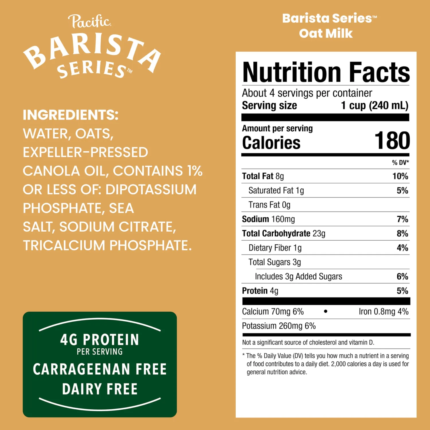 Pacific Foods Barista Series Original Oat Milk, Plant Based Milk, 32 oz Carton