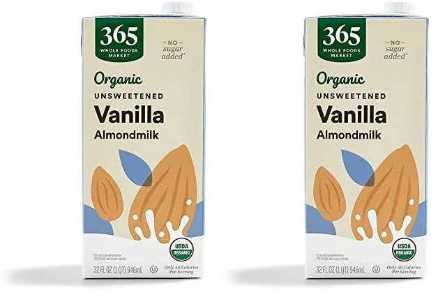 365 by Whole Foods Market, Organic Unsweetened Vanilla Almond Milk, 32 Fl Oz (Pack of 2)
