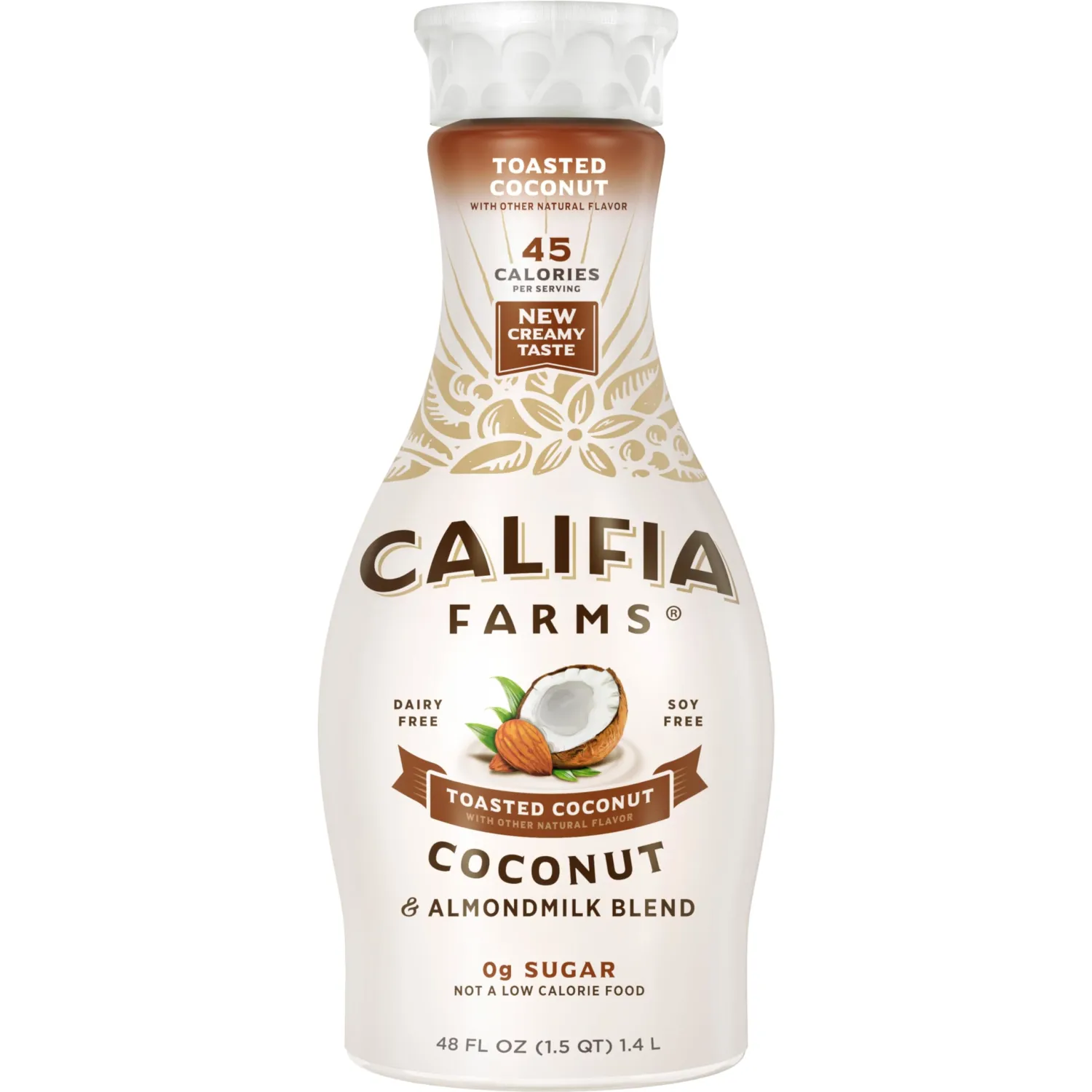 Califia Farms - Toasted Coconut Almond Milk, 48 Oz, Dairy Free, Plant Based, Vegan, Gluten Free, Non GMO, Sugar Free, High Calcium, Smoothie.