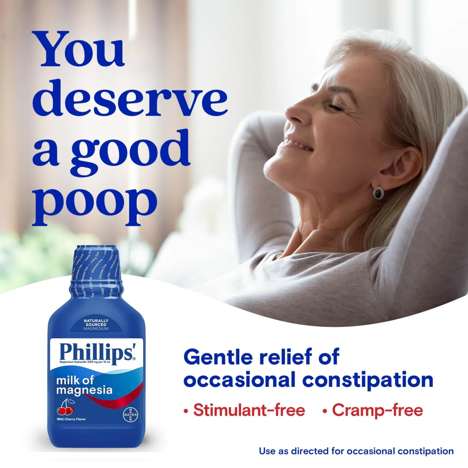 Phillips’ Milk of Magnesia Liquid Laxative, Wild Cherry Flavor, Stimulant Free, Cramp Free Relief of Occasional Constipation*, Effective in 30 minutes - 6 hours, #1 Milk of Magnesia Brand, 26 oz