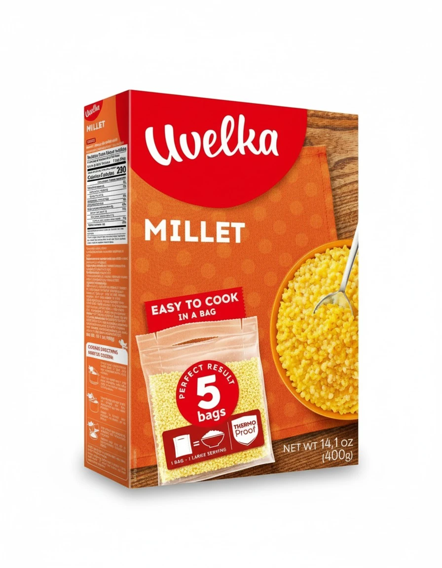 Uvelka Millet Boil-in-Bag Psheno - 5x80g (14.1 oz), From Russia, Kosher, Pack of 1
