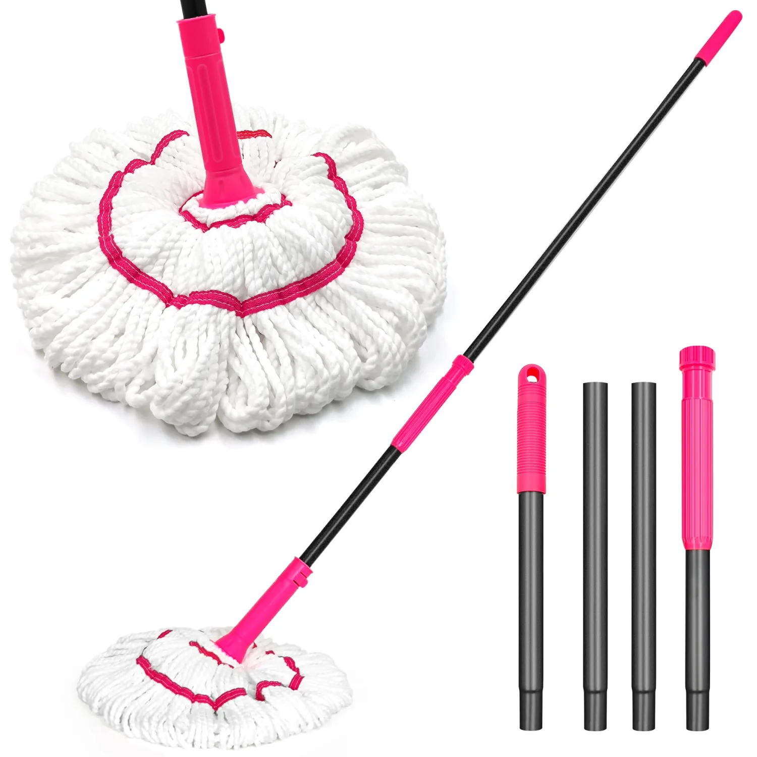 NEWE Self Wringing Twist Mop for Floor Cleaning, Upgraded 18-inch Wide Microfiber Mops, 55 inches Long Handle Wet Dry Kitchen Easy Squeeze String Mop for Wood, Hardwood, Tile, Marble (Rose Red)