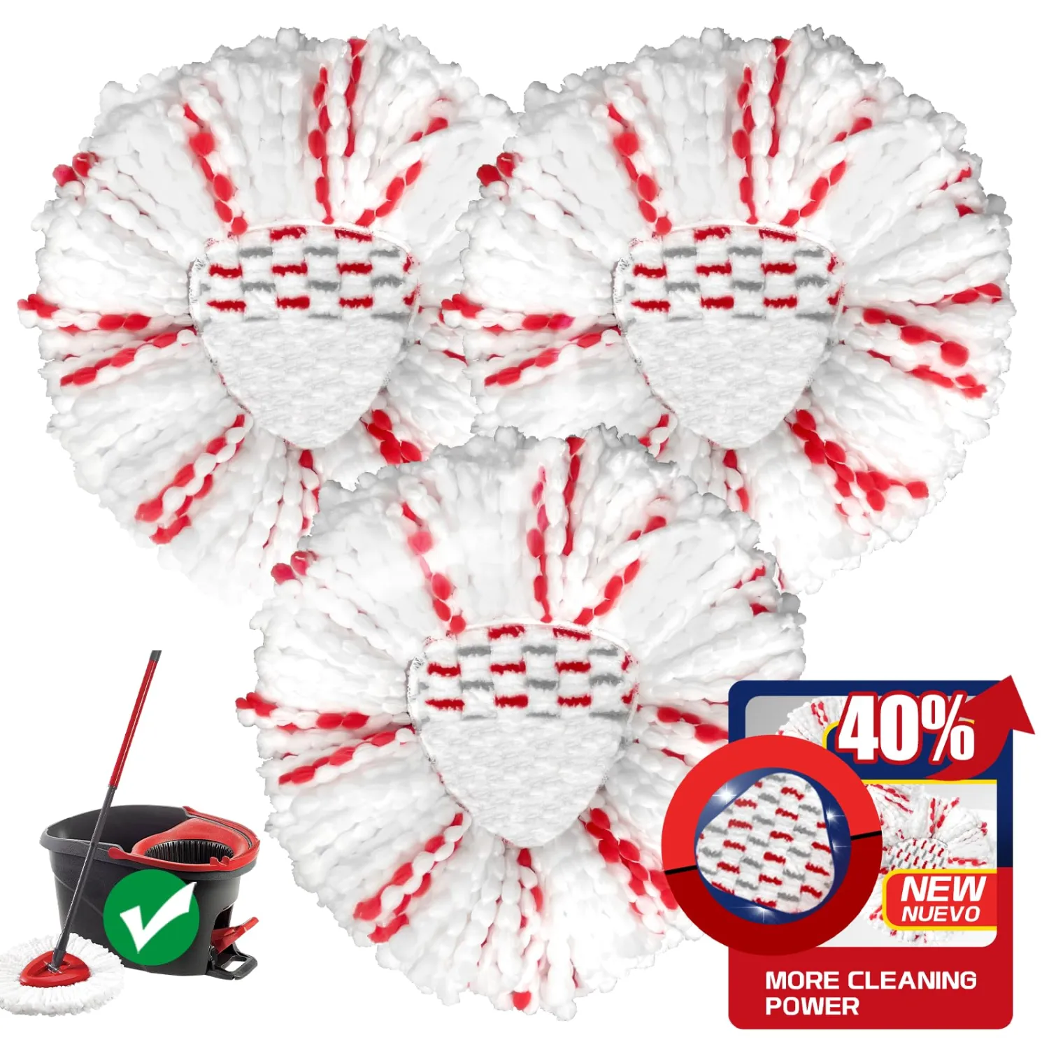 [2025 New Version] Mop Head Replacement - 40% More Cleaning Power，3 Pack Spin Mop Replacement Head for Easy Wring 1-Tank System, Easy Cleaning, Microfiber and Machine Washable