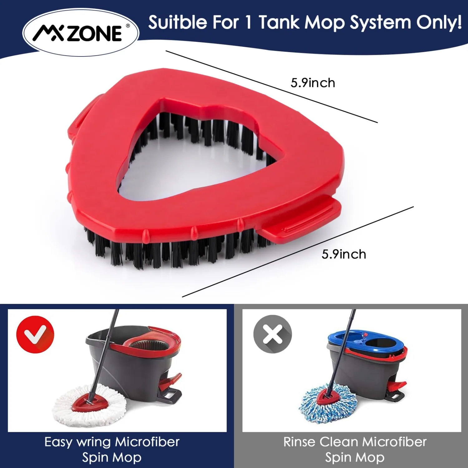 Scrubber Mop Head Replacement Compatible with O Cedar EasyWring 1 Tank System, Spin Mop Scrub Brush Head, Hard Bristle Cleaning Brush Attachment for Kitchen Tile Floor, Not Fit RinseClean