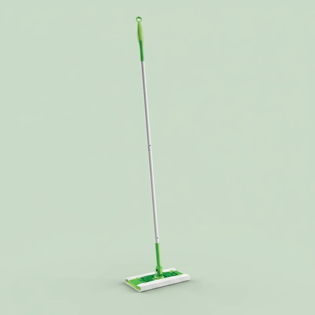 Swiffer Sweeper Mop, 10 X 4.8 White Cloth Head, 46" Green/Silver Aluminum/Plastic Handle