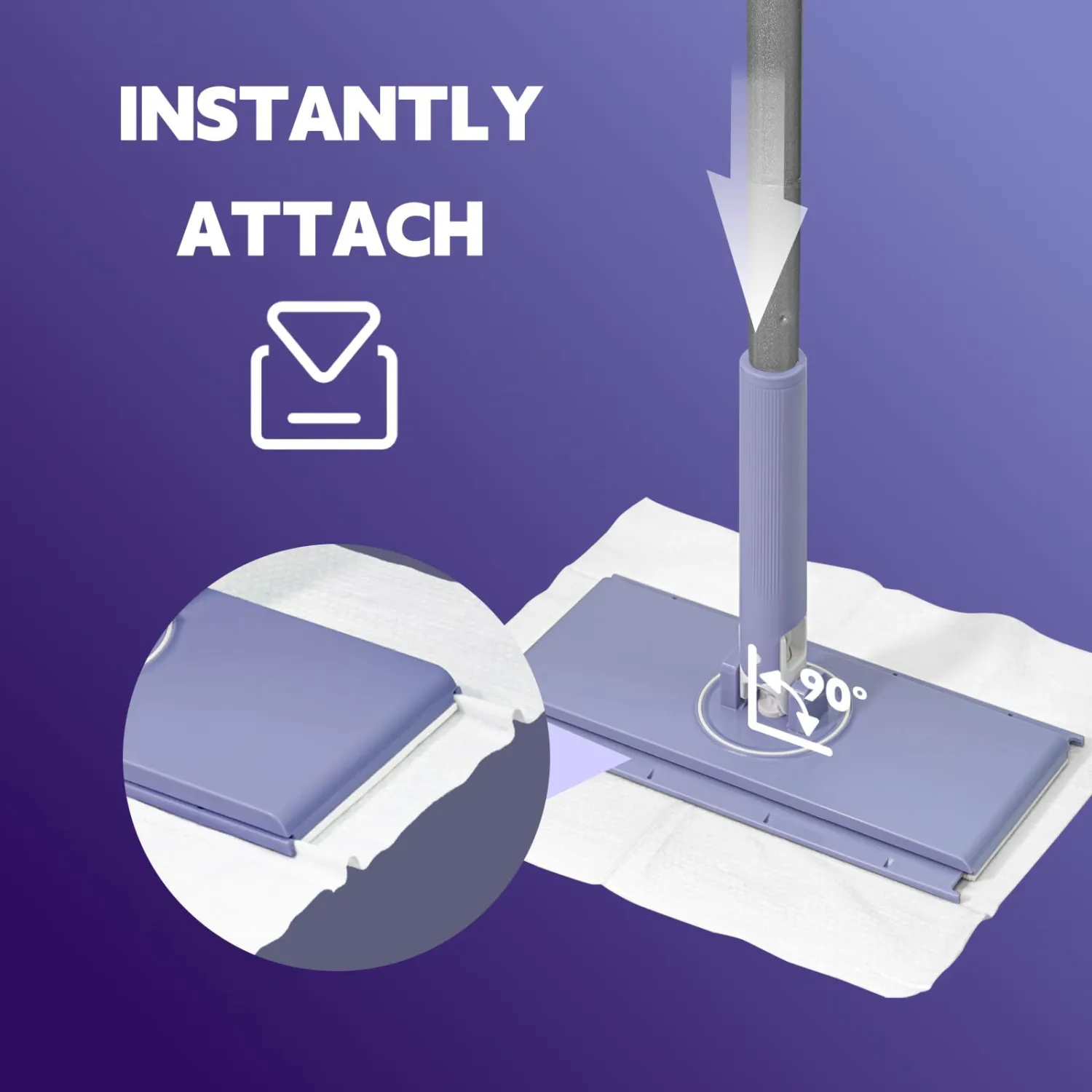 ClicLak Sweeper Mop, Instantly Attach & Remove Cloth Touch-Free, Compatible with Swiffer Pads, Clamp Clip Dust Mop with 10 Dry Cloth for Kitchen House Wood Hardwood Vinyl Tile Floor Wall Cleaning