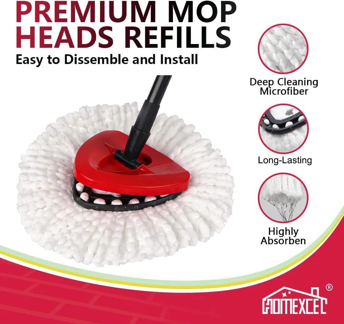 HOMEXCEL Mop Replacement Heads Compatible with O-Cedar EasyWring Spin Mops 2 Pack-Washable Microfiber Spin Head Refills-Easy Cleaning Mop Head Replacement