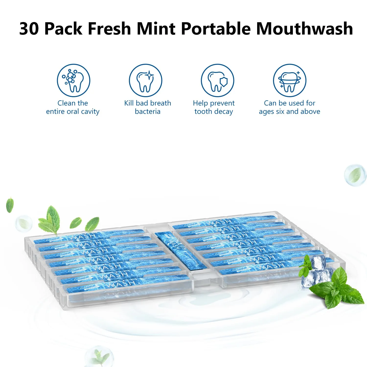 Mouthwash Travel Size, Portable Fresh Breath Mouthwash, Alcohol-Free, ICY Mint Flavor, Mini Pack – Mouthwash to Go for On-The-Go Freshness, Bulk Packets 0.41 Fl Oz (Pack of 30)