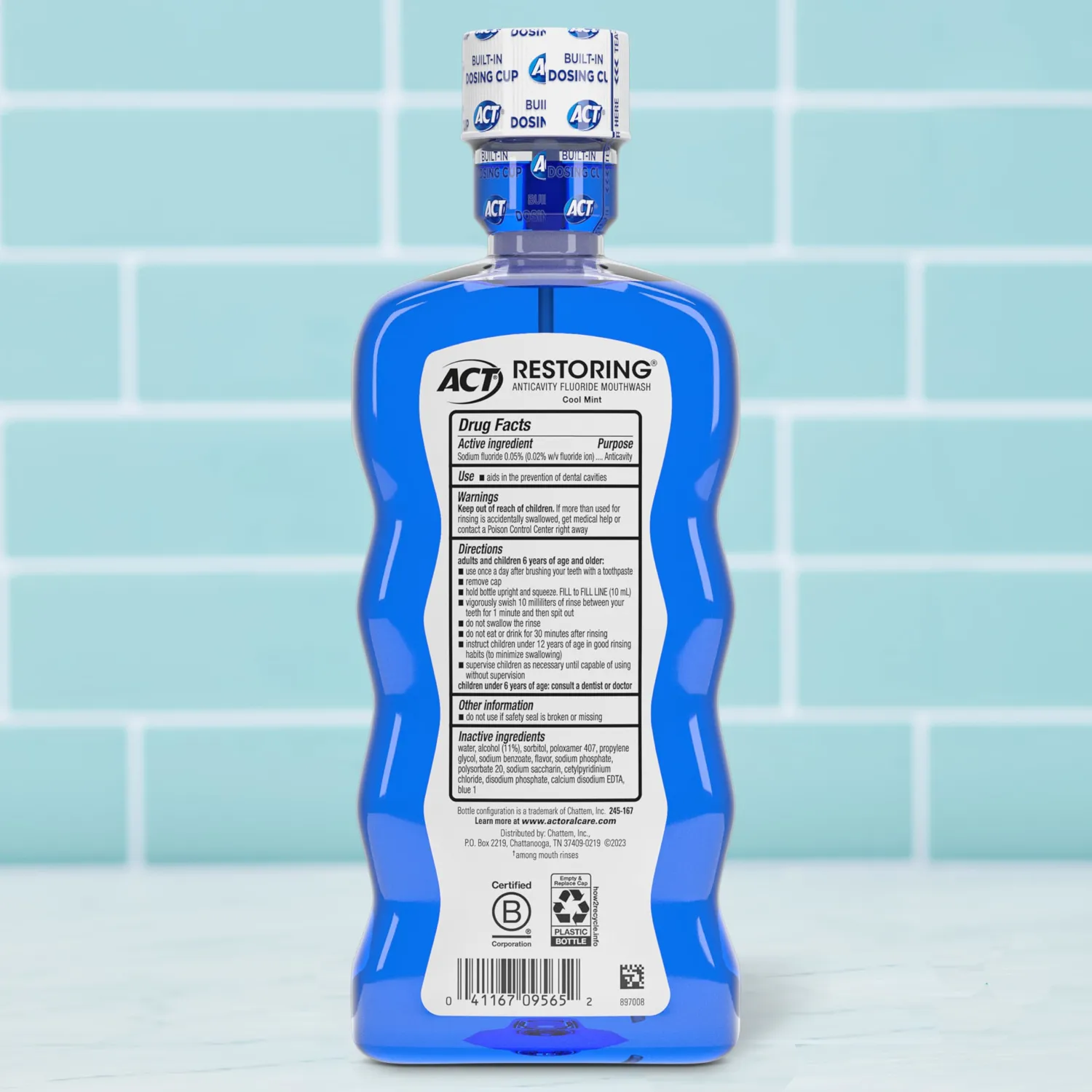 ACT Restoring Fluoride Mouthwash 18 fl. oz. Strengthens Tooth Enamel, Cool Mint