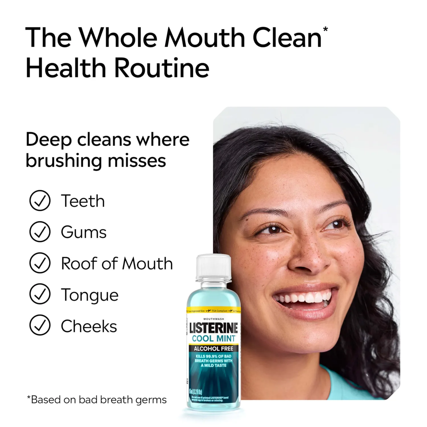 Listerine Zero Alcohol Mouthwash, Less Intense Alcohol-Free Oral Care Formula for Bad Breath, Cool Mint Flavor, 3.2 fl. oz(Pack of 1)