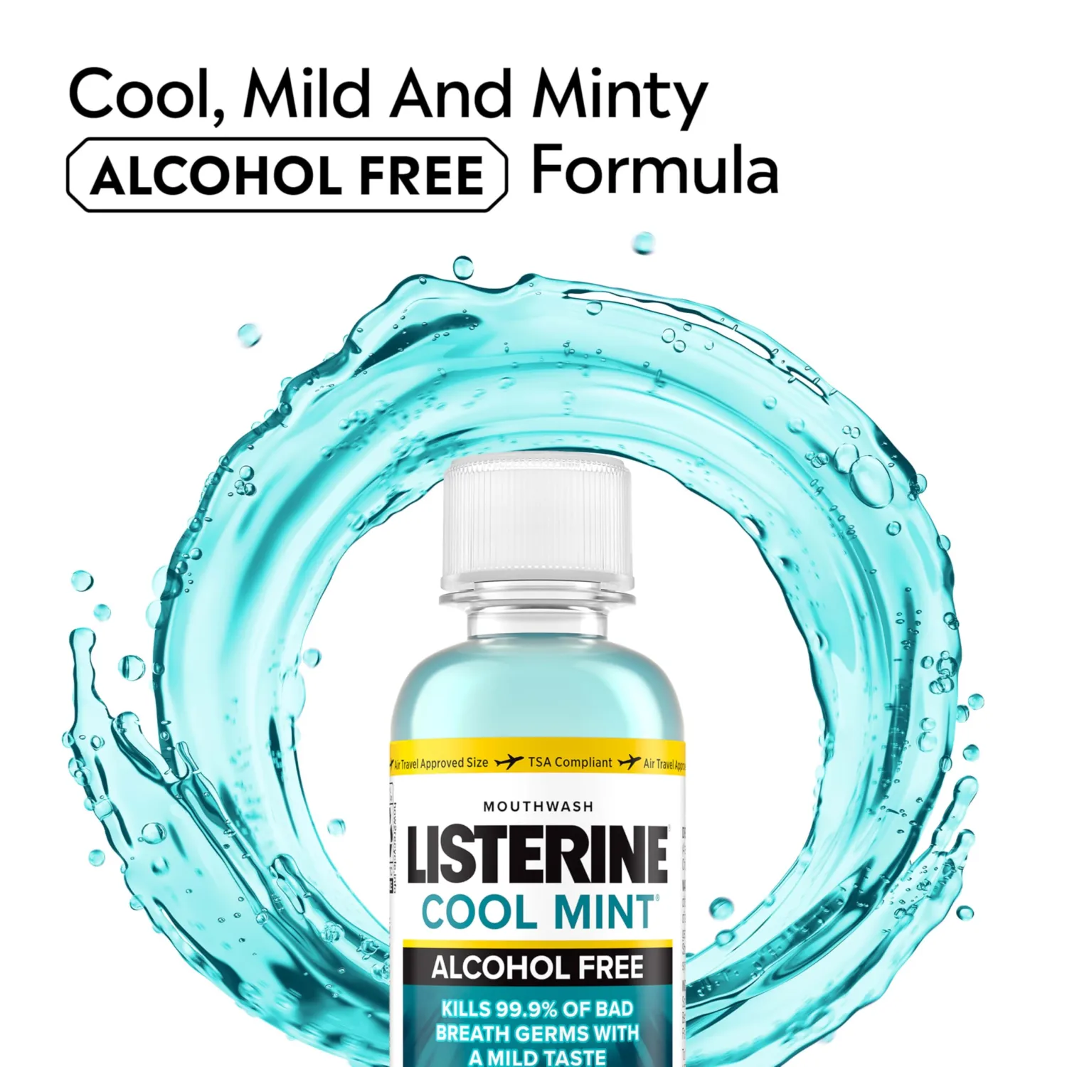 Listerine Zero Alcohol Mouthwash, Less Intense Alcohol-Free Oral Care Formula for Bad Breath, Cool Mint Flavor, 3.2 fl. oz(Pack of 1)