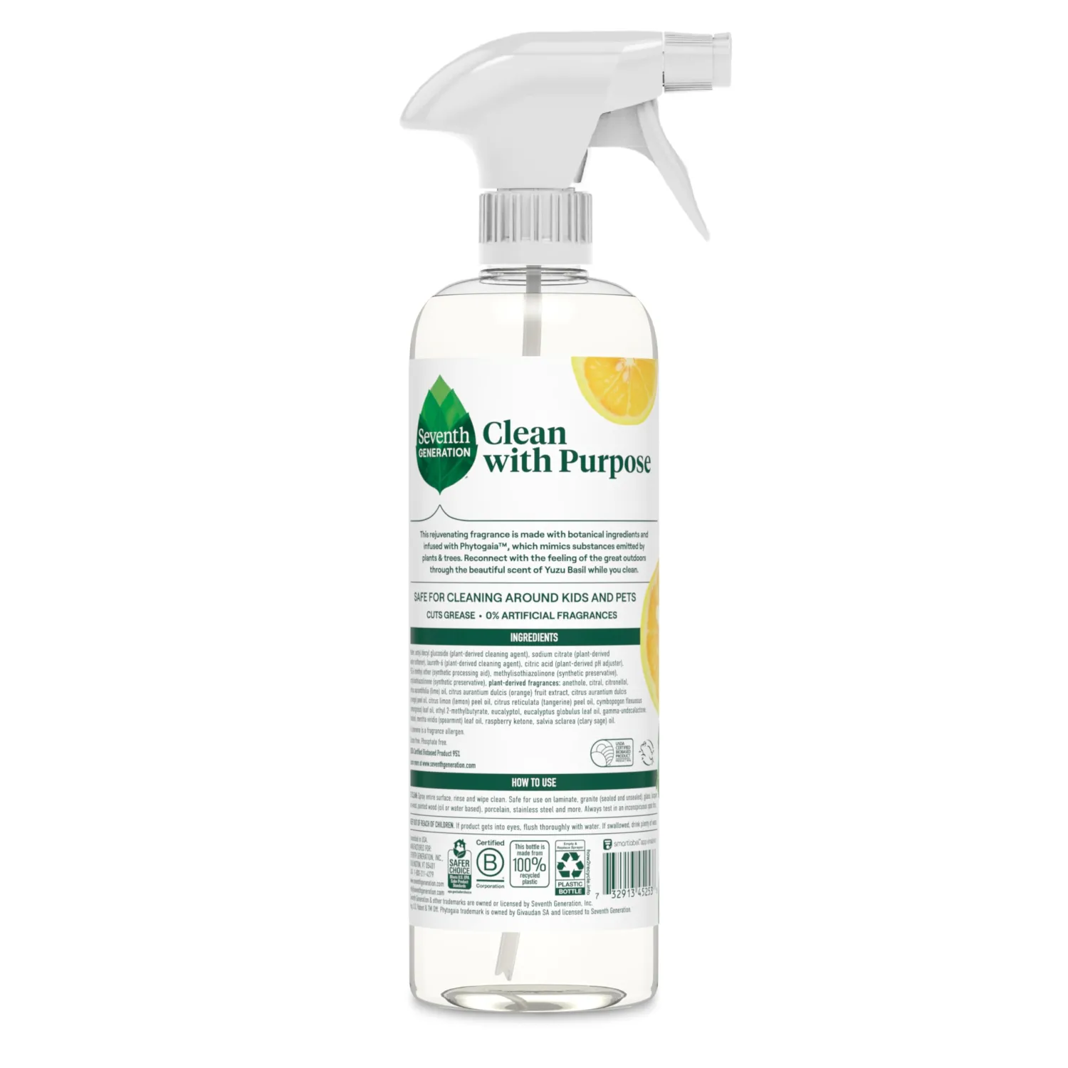 Seventh Generation All Purpose Cleaner Rejuvenating Yuzu Basil, For All Surfaces, 23 fl oz, Pack of 4