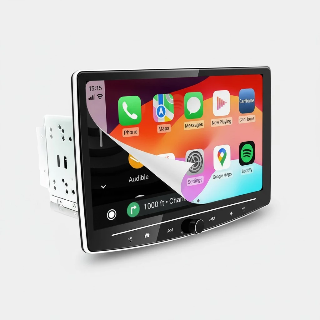 10 inch Double Din Car Stereo Wireless Apple CarPlay & Android Auto, QLED Floating Touchscreen Radio with YouTube, Netflix, TikTok, Bluetooth Navigation, 240W Powerful Sound, 32GB Storage