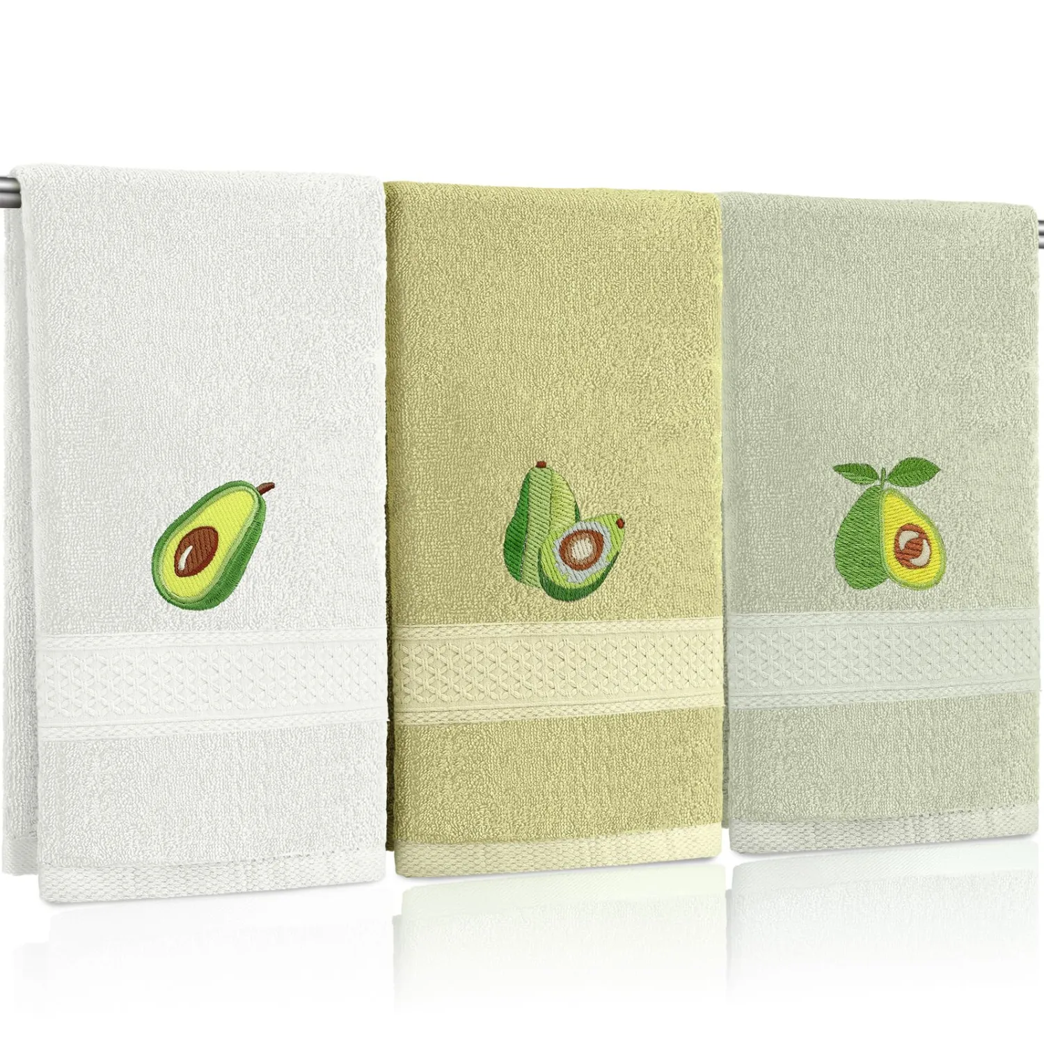 3 Pcs Avocado Hand Towels 14x29 Inch Spring Summer Tropical Fruit Cotton Embroidered Soft Absorbent Bathroom Decor Towels for Bathroom Kitchen