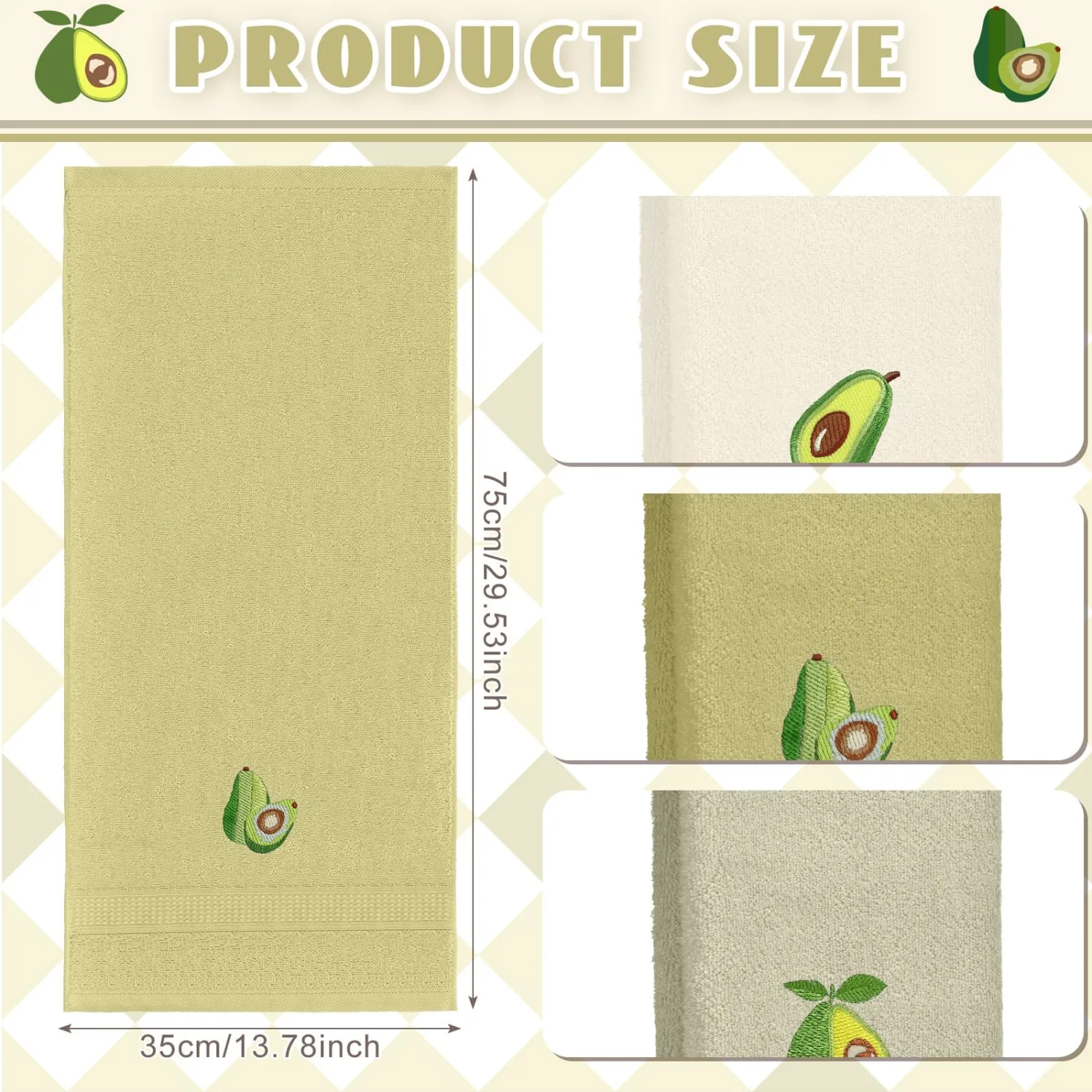 3 Pcs Avocado Hand Towels 14x29 Inch Spring Summer Tropical Fruit Cotton Embroidered Soft Absorbent Bathroom Decor Towels for Bathroom Kitchen
