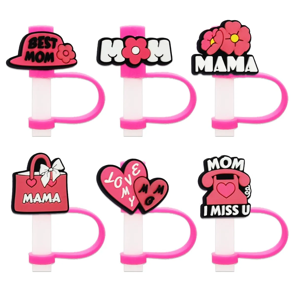 6Pcs Mom Straw Covers Cap Toppers for Stanley Cup 40Oz Tumbler with Handle, 10mm 0.4in Dust-Proof Reusable Straw Tips Lids