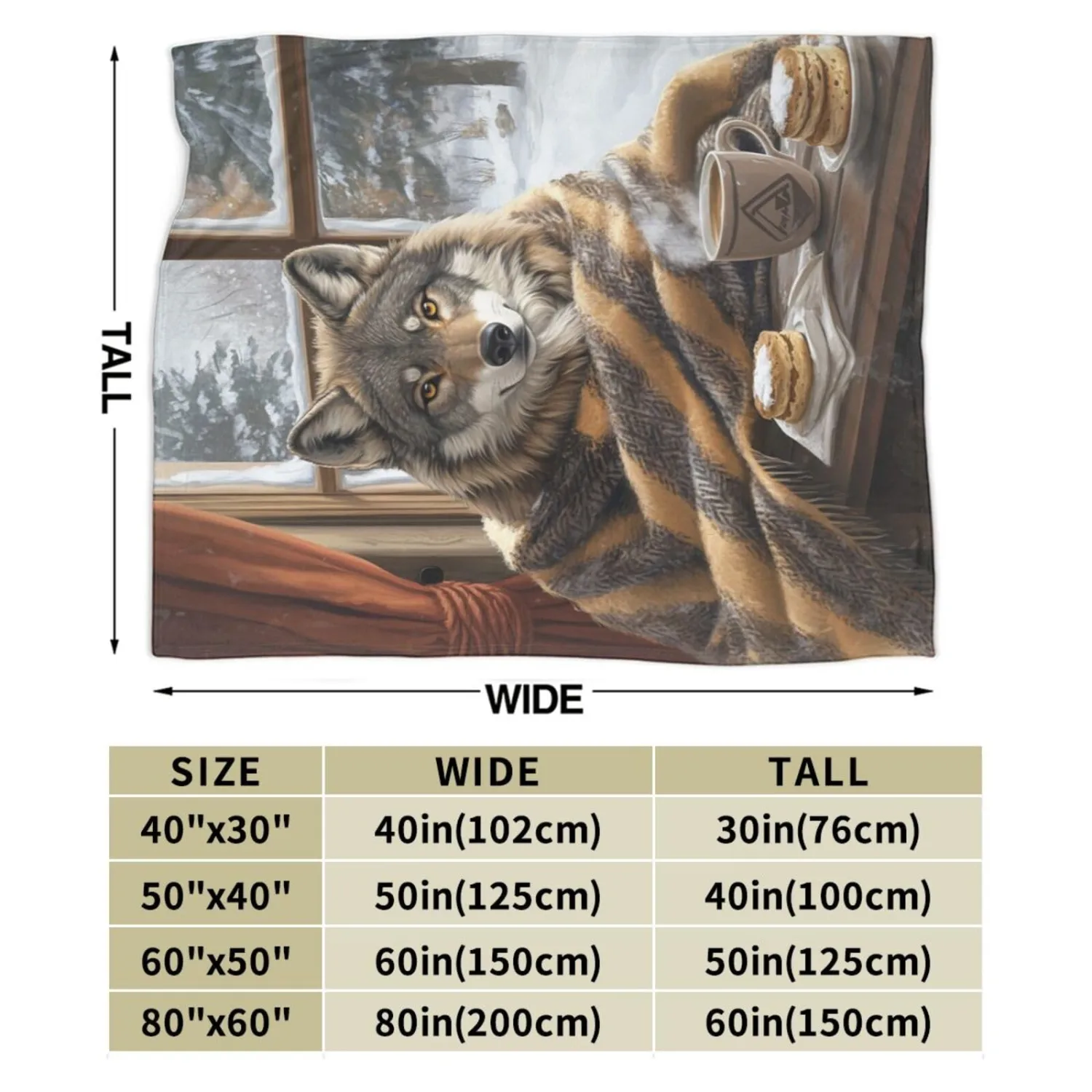 Wolf Blanket Funny Wolf Drinking Coffee Throw Blanket for Girls Boys Super Soft Warm Fleece Snow Scene Flannel for All Season Cozy Fuzzy Plush Bedding Blankets Gifts for Kids Adults 80"x60"