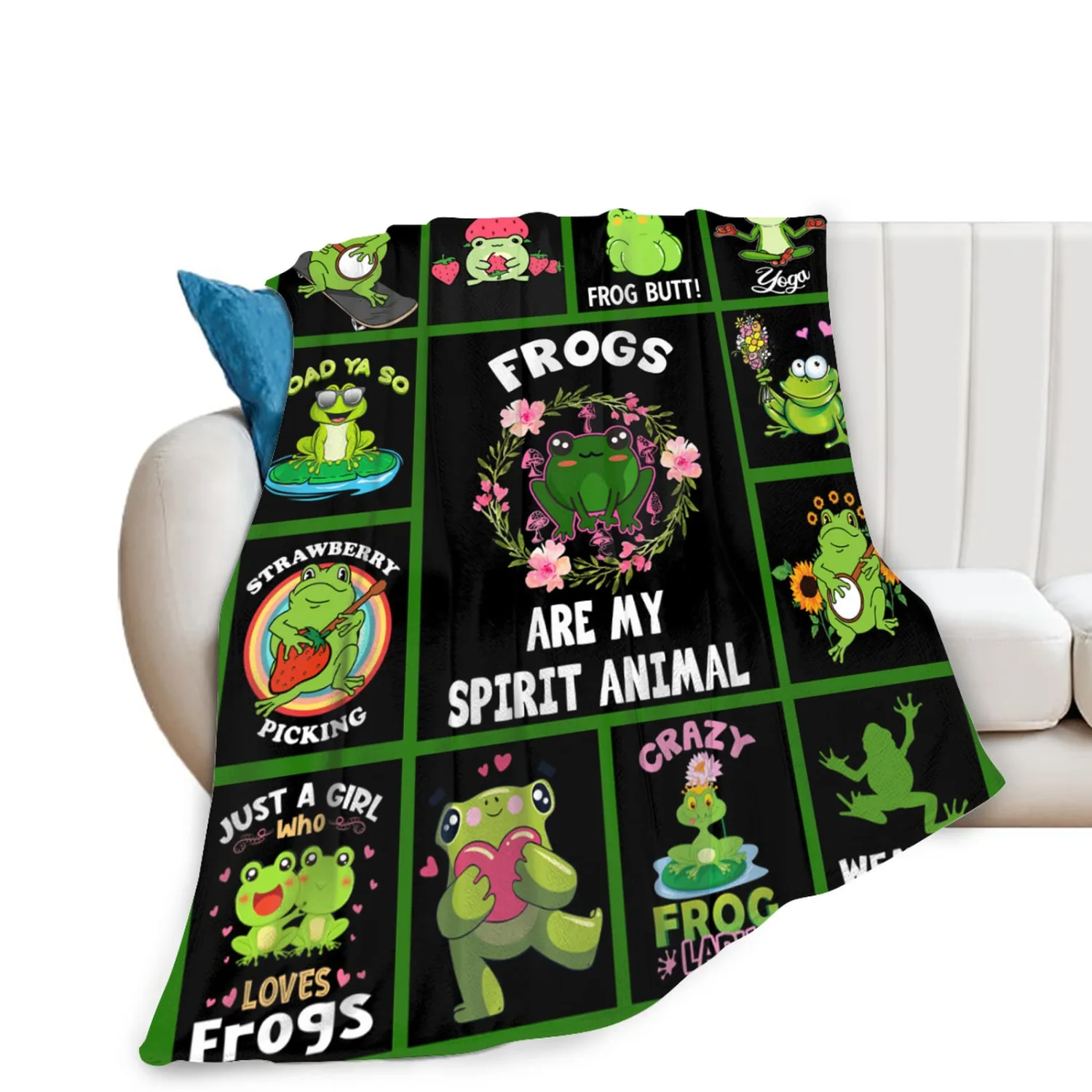 Fun Frog Fleece Throw Blanket - Super Soft Cozy Cute Frogs for Couch Sofa Bed Gifts 50"x40