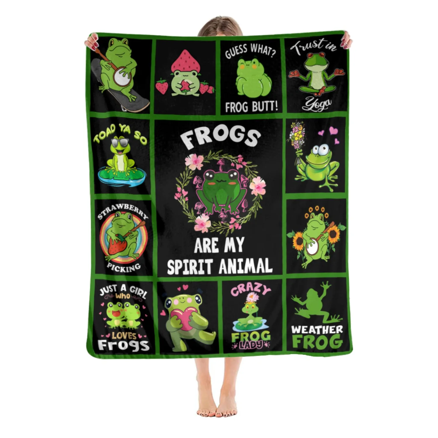 Fun Frog Fleece Throw Blanket - Super Soft Cozy Cute Frogs for Couch Sofa Bed Gifts 50"x40