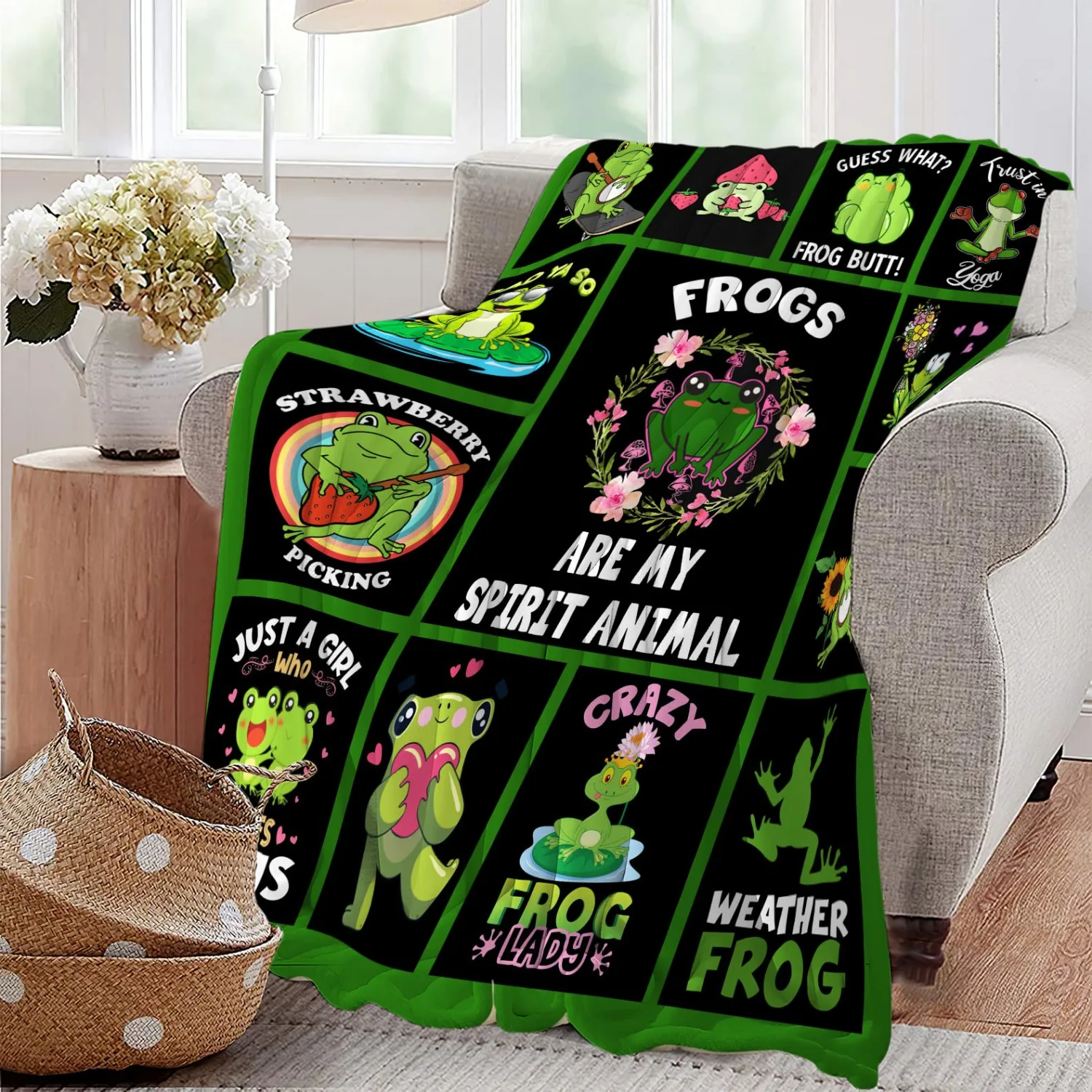 Fun Frog Fleece Throw Blanket - Super Soft Cozy Cute Frogs for Couch Sofa Bed Gifts 50"x40