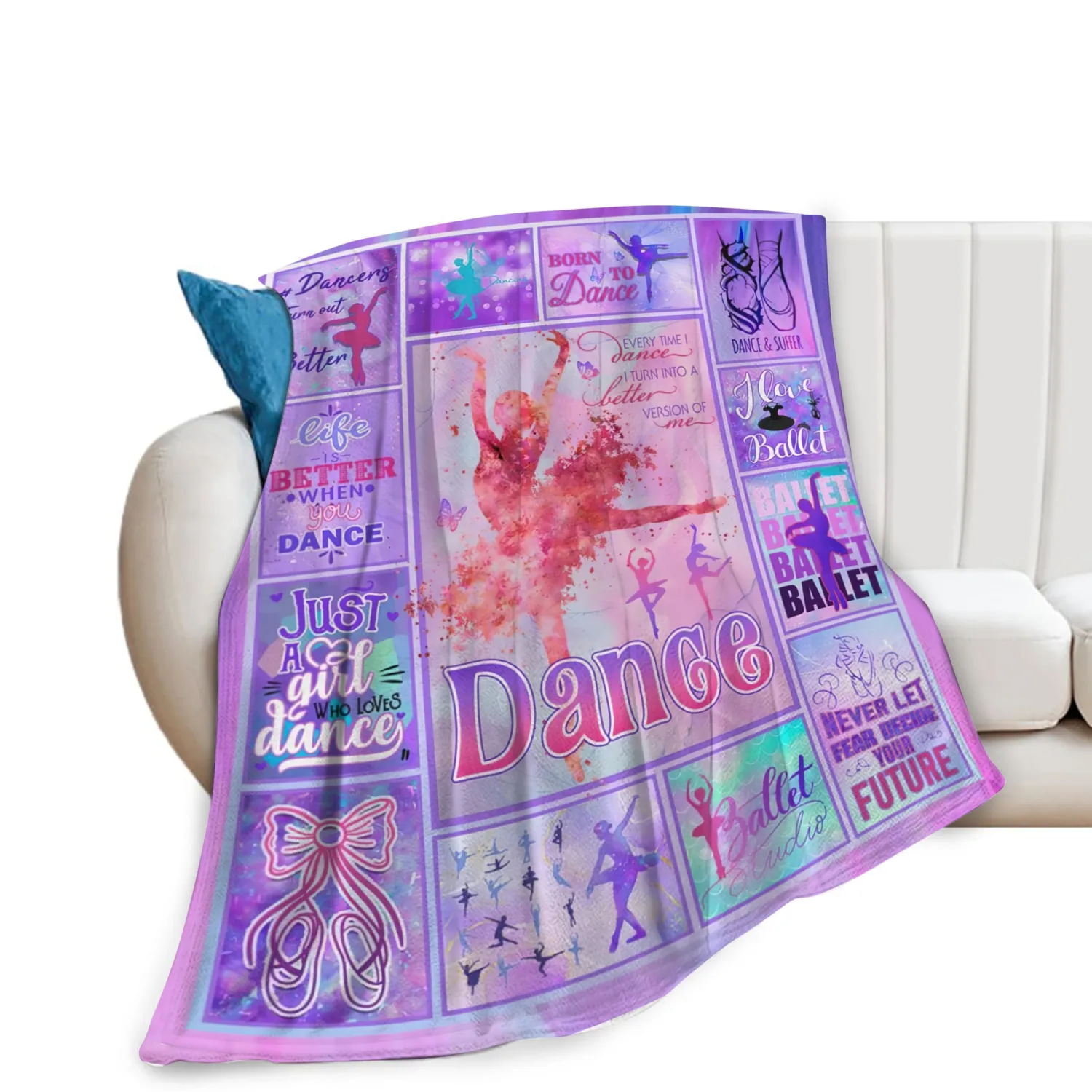 Ballet Blanket Dance Throw Blankets for Girls Women Super Soft Warm Fleece Lightweight Dancing Purple Flannel Throws Cozy Fuzzy Plush Stuff Bedding Gifts for Kids Adults Bedroom Decor 50"x40"