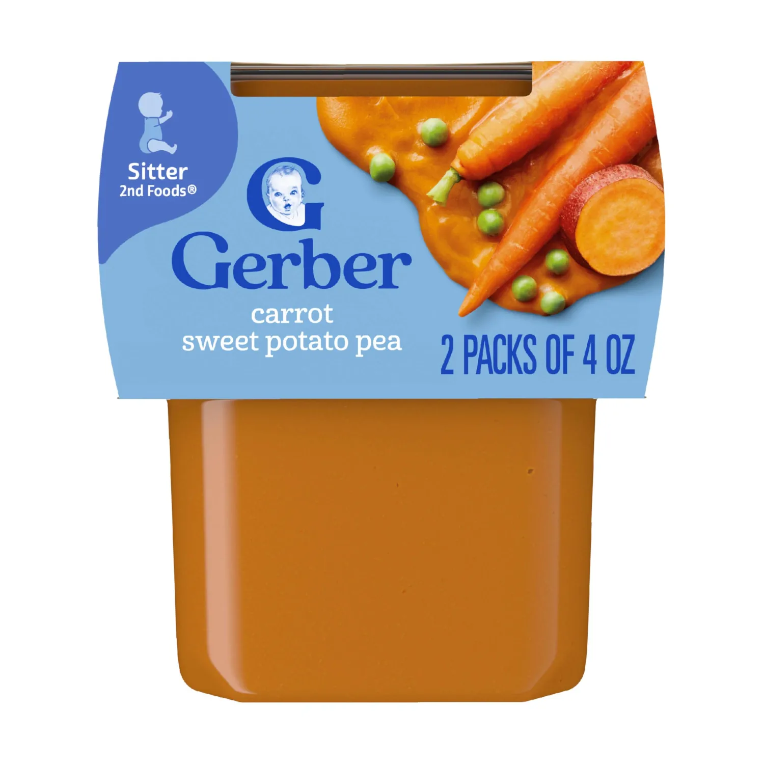 Gerber Baby Food Carrot Sweet Potato Pea, 4 oz, 2 Ct Tubs