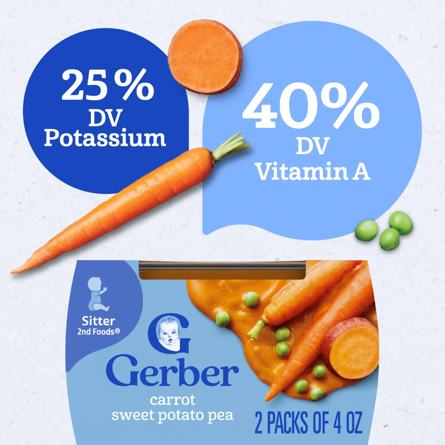 Gerber Baby Food Carrot Sweet Potato Pea, 4 oz, 2 Ct Tubs