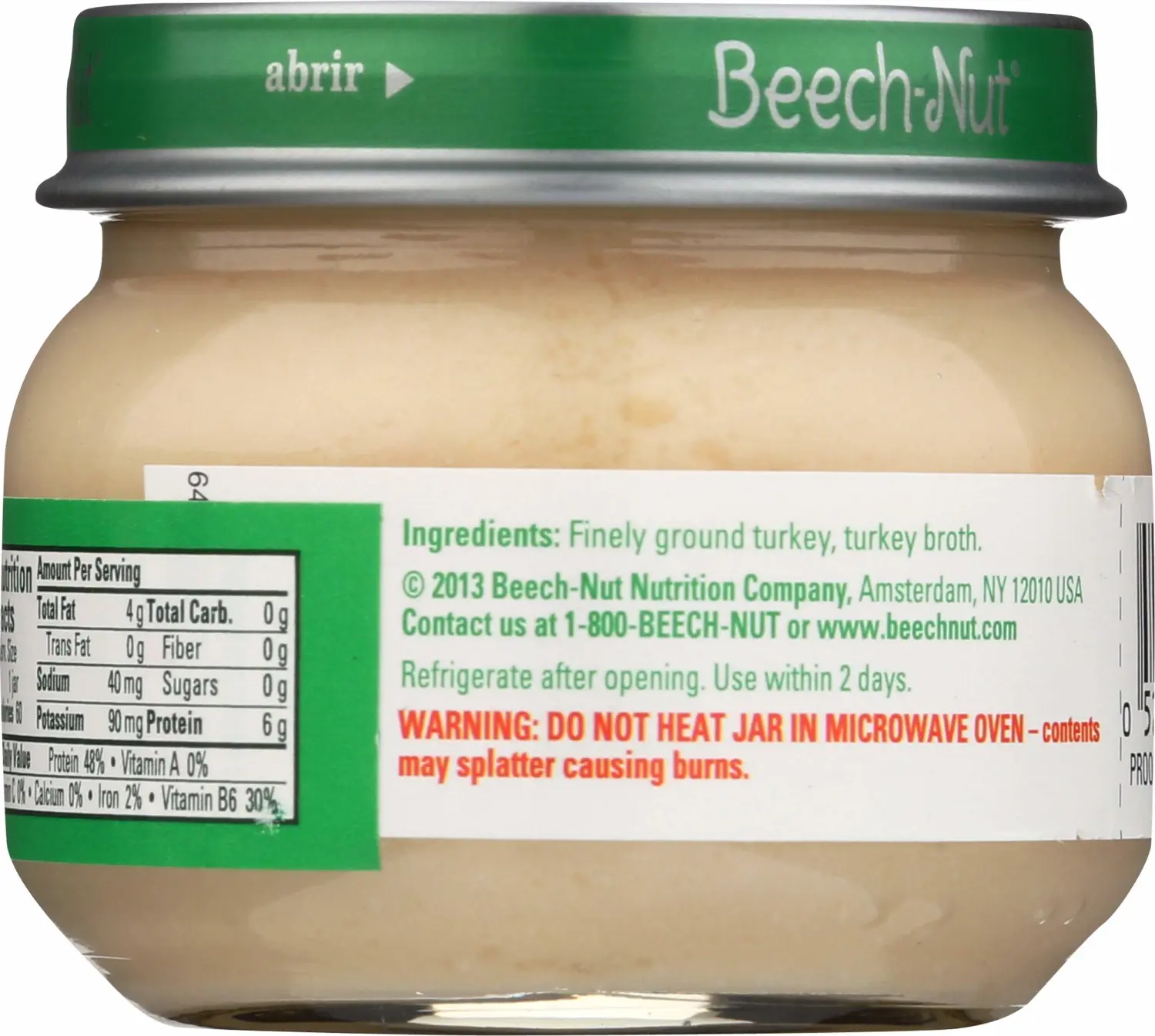 Beech-Nut Classics Stage 1 Baby Food, Turkey/Broth, 2.5 oz