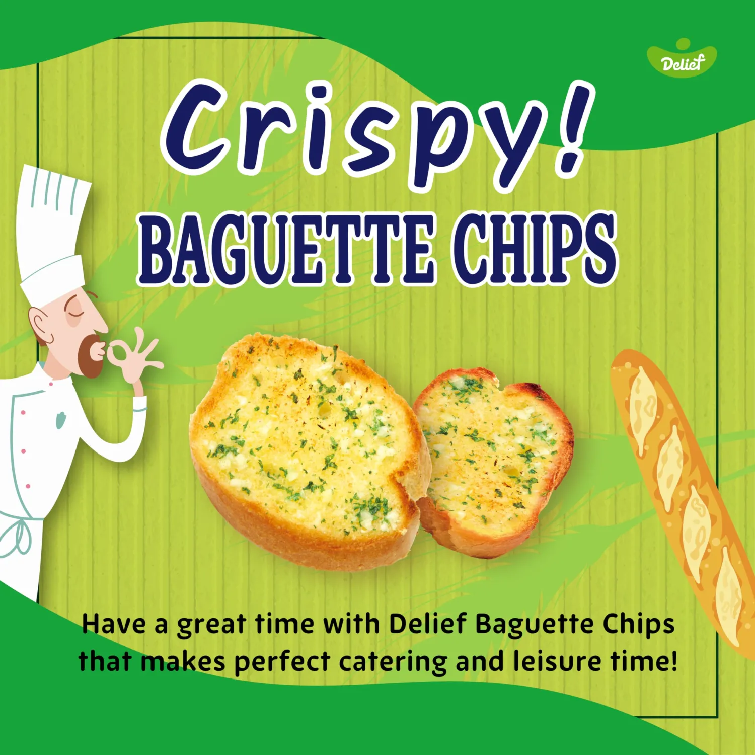 DELIEF Baguette Chips Parsley and Garlic Flavor 70g/2.47oz (Pack of 1). Bagel Chips, Crisps