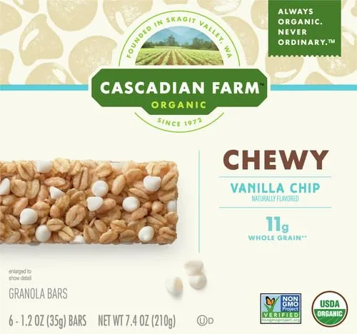 Cascadian Farm Organic Vanilla Chip Chewy Granola Bars, 6 Bars, 7.4 oz. (Pack of 4)