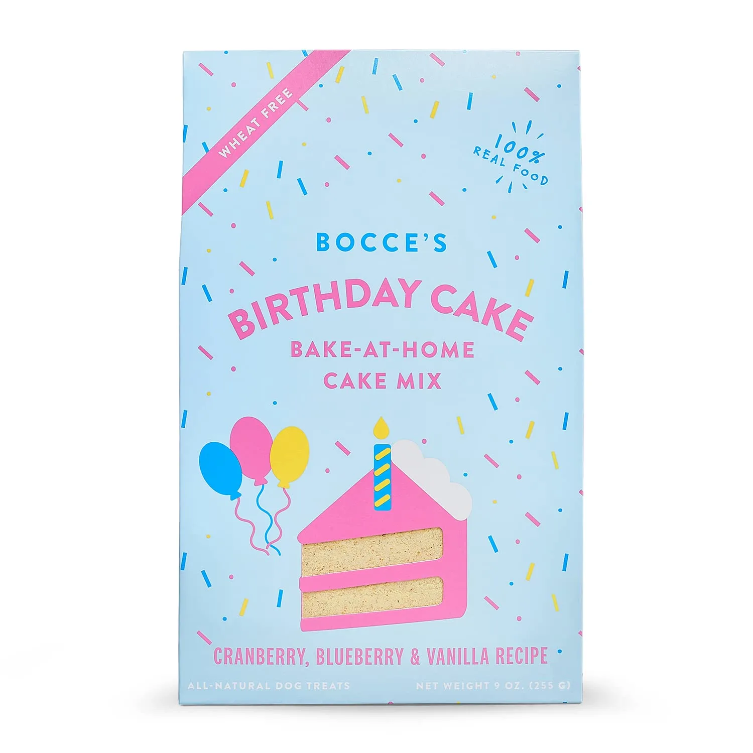Bocce’s Bakery All-Natural, Bake At Home Dog Treat, Birthday Cake Mix, Wheat-Free, Limited-Ingredient, Made in the USA, 9 oz Box