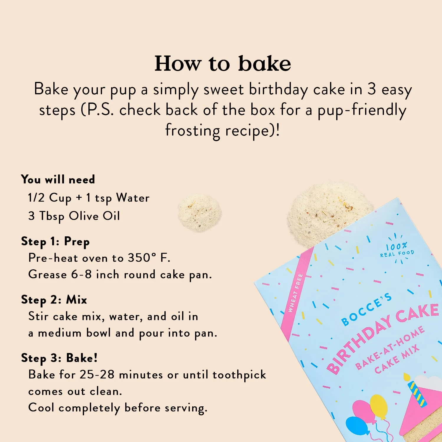 Bocce’s Bakery All-Natural, Bake At Home Dog Treat, Birthday Cake Mix, Wheat-Free, Limited-Ingredient, Made in the USA, 9 oz Box