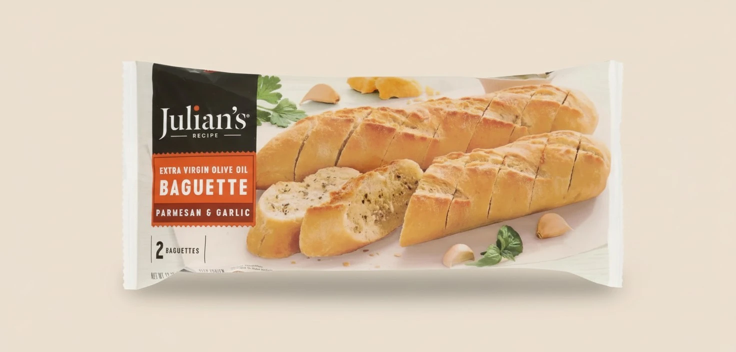 JULIANS RECIPE Parmesan & Garlic Baguette, 12.35 OZ