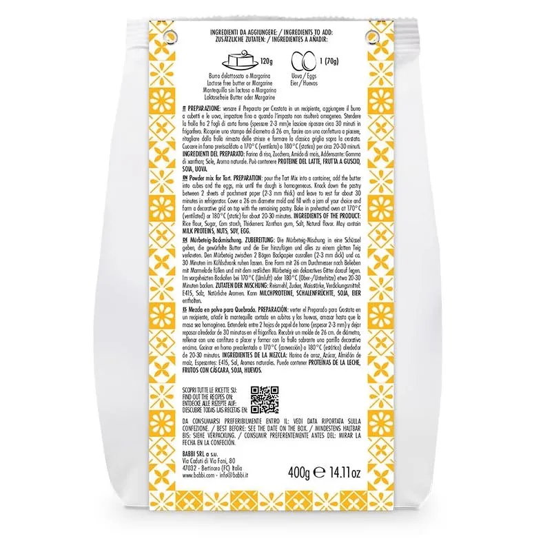 Babbi Home Bakery Baking Mixes - Premium Artisan Mixes for Cakes, Cookies, Bread & More | Easy to Use (Single Pack, Tart Mix)