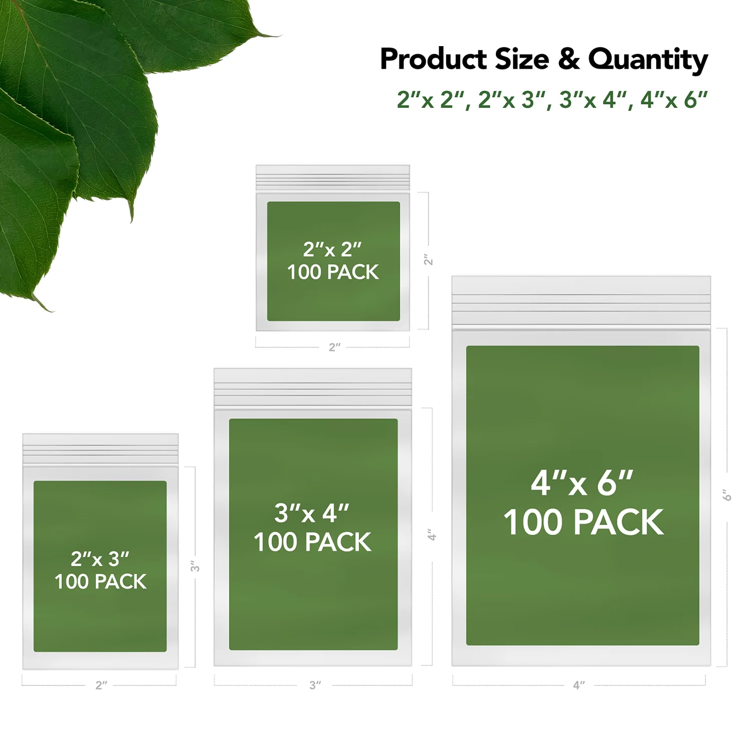 Bundle Plastic Bags – 4 Sizes (400 Count) – 2" x 2" (100), 2" x 3" (100), 3" x 4" (100), 4" x 6" (100) – Zip Bag Assorted Size, Zip Bags Various Sizes, Zipper Lock, Baggies