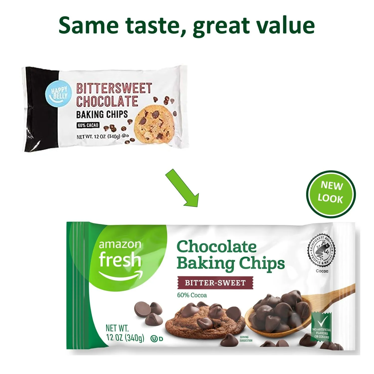 Amazon Fresh, Chocolate Baking Chips, Bitter Sweet, 12 Oz (Previously Happy Belly, Packaging May Vary)