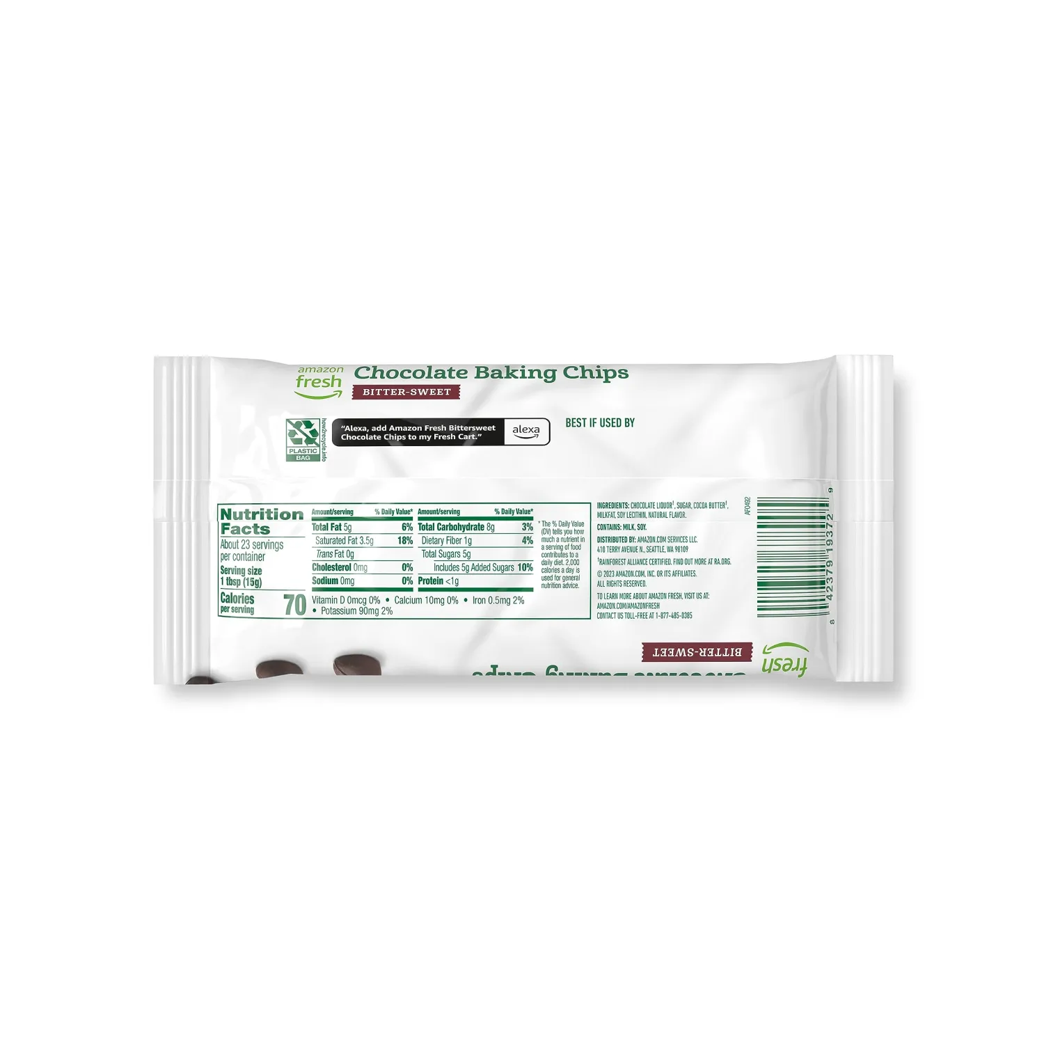 Amazon Fresh, Chocolate Baking Chips, Bitter Sweet, 12 Oz (Previously Happy Belly, Packaging May Vary)