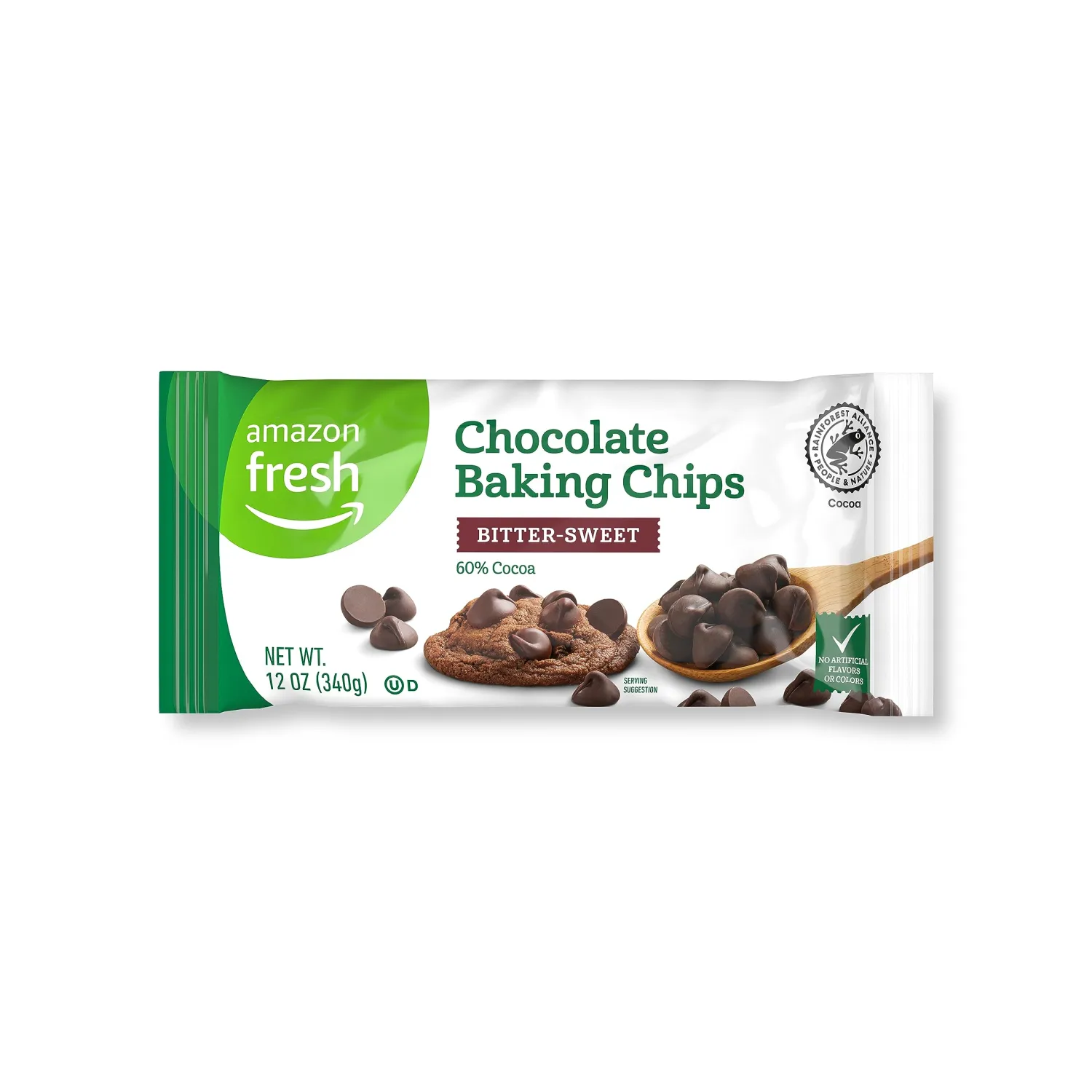 Amazon Fresh, Chocolate Baking Chips, Bitter Sweet, 12 Oz (Previously Happy Belly, Packaging May Vary)