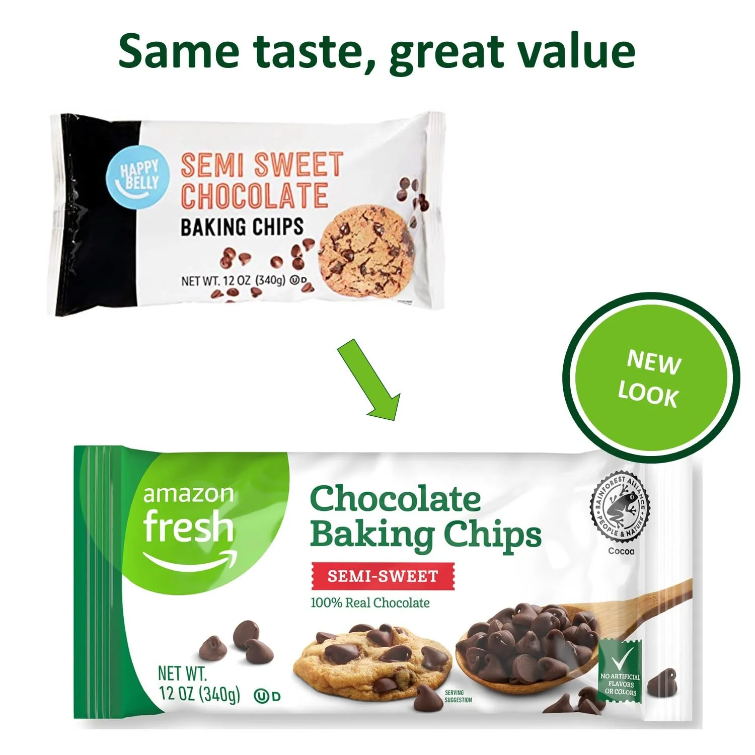 Amazon Fresh, Chocolate Baking Chips, Semi Sweet, 12 Oz (Previously Happy Belly, Packaging May Vary)
