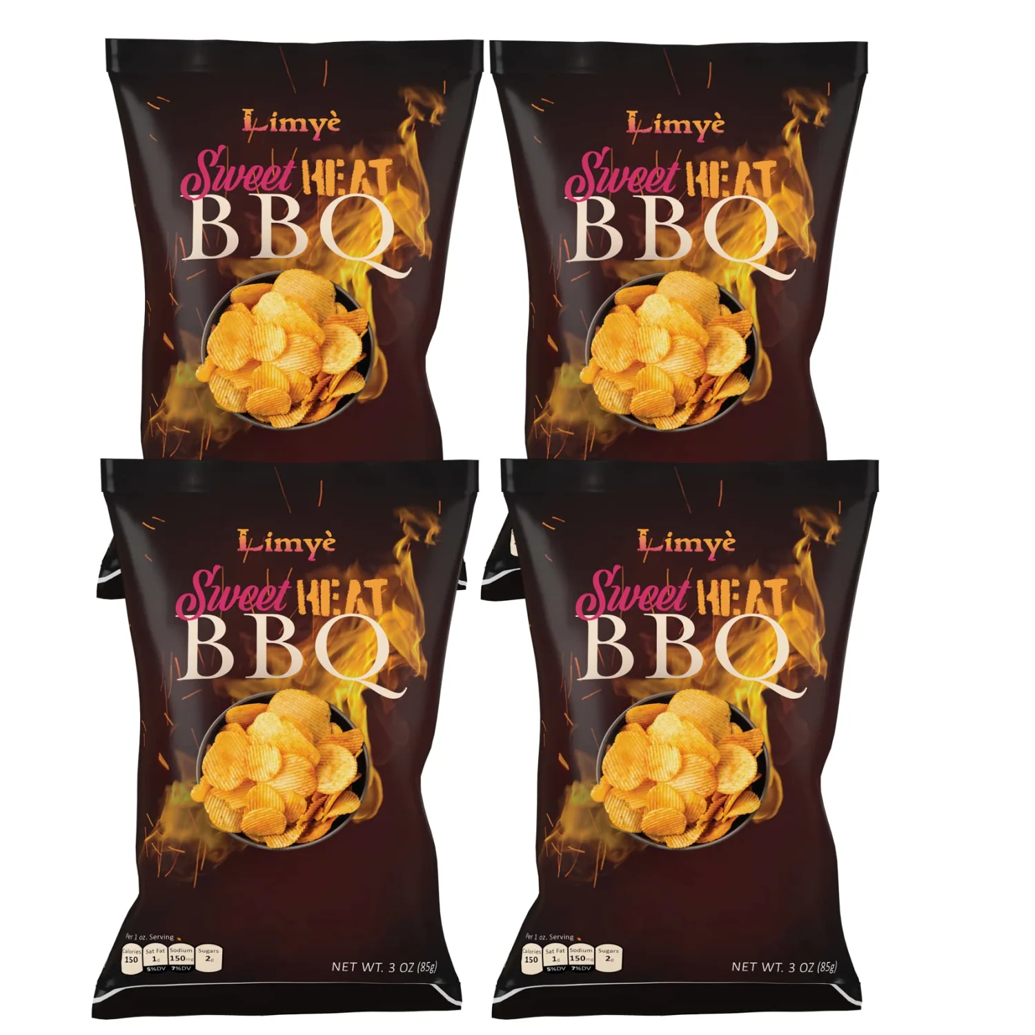 Limye Sweet Heat BBQ Flavored Potato Chips - Certified Kosher & Allergen-Free - Vegan potato chips, Sweet Heat BBQ Flavor(4P)