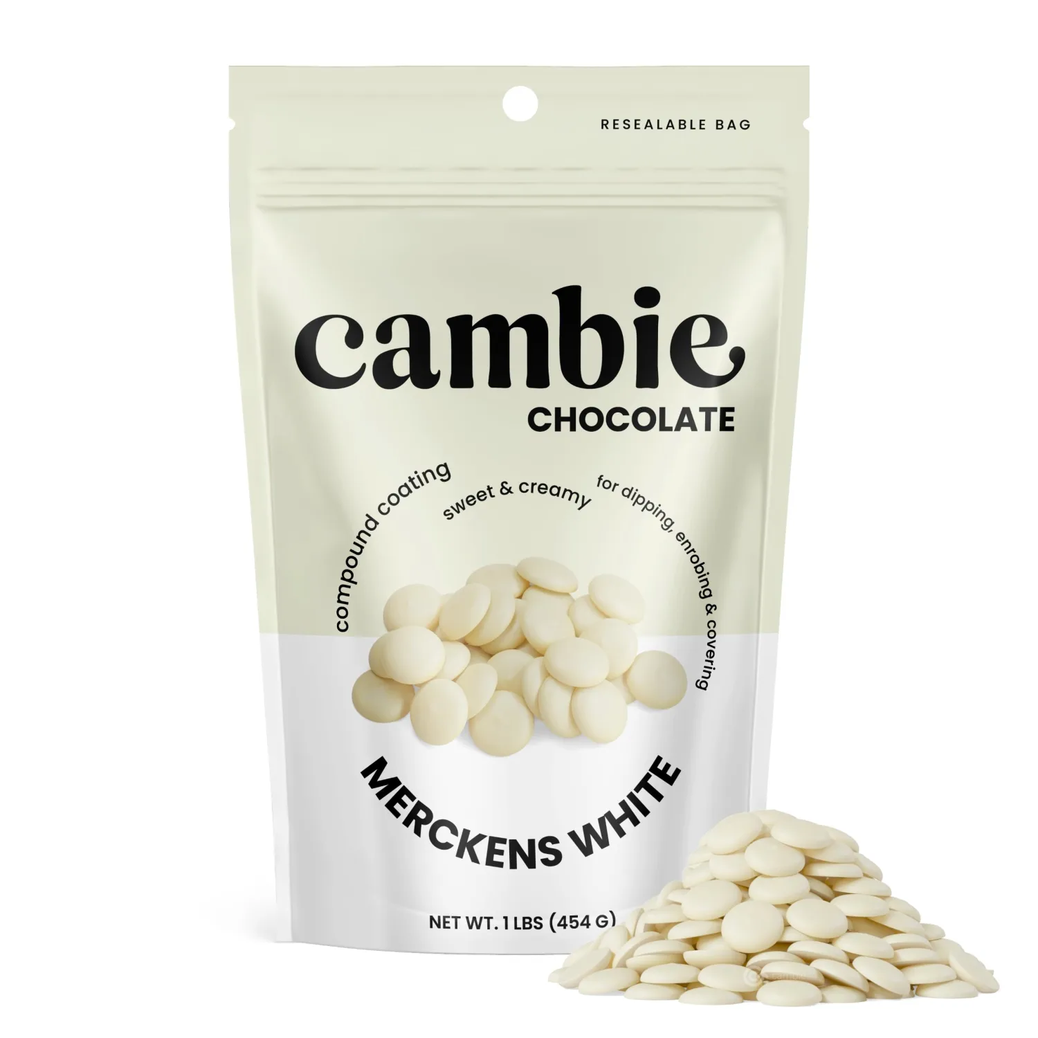 Merckens White Chocolate Melting Wafers by Cambie, White Melting Chocolate, Candy Melts & Baking Chocolate, For Dipping, Covering, Desserts & Baking, 1 lb