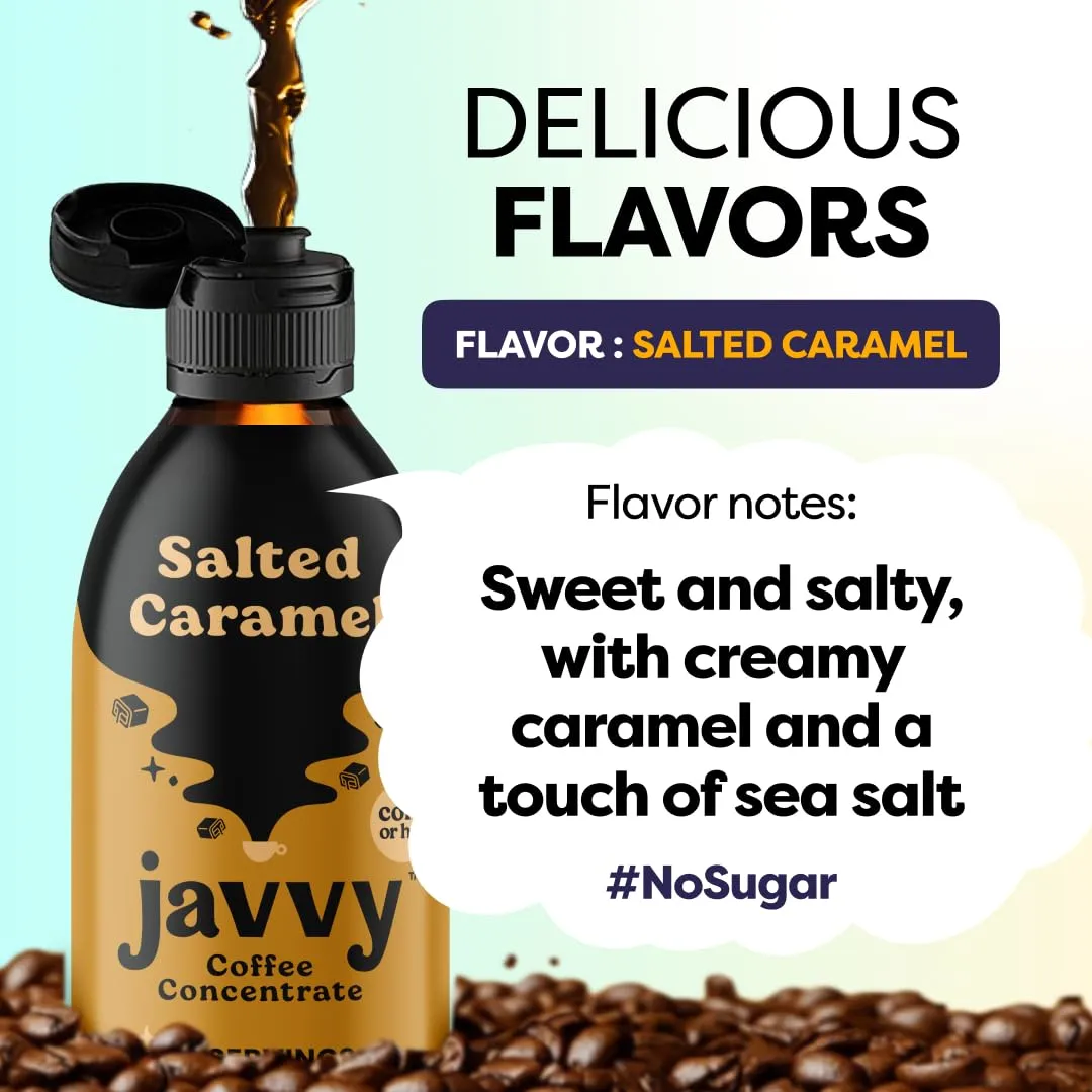 Javvy Coffee Concentrate - Cold Brew Coffee, Perfect for Hot or Iced Instant Coffees, Hot Drinks, Cold Brew Concentrate, 35 Servings - Salted Caramel