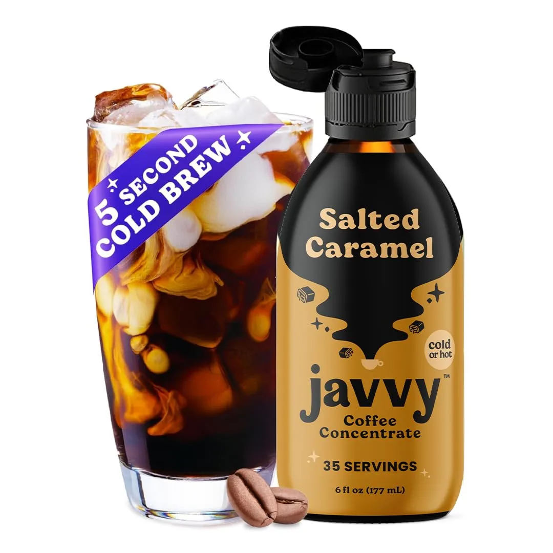 Javvy Coffee Concentrate - Cold Brew Coffee, Perfect for Hot or Iced Instant Coffees, Hot Drinks, Cold Brew Concentrate, 35 Servings - Salted Caramel