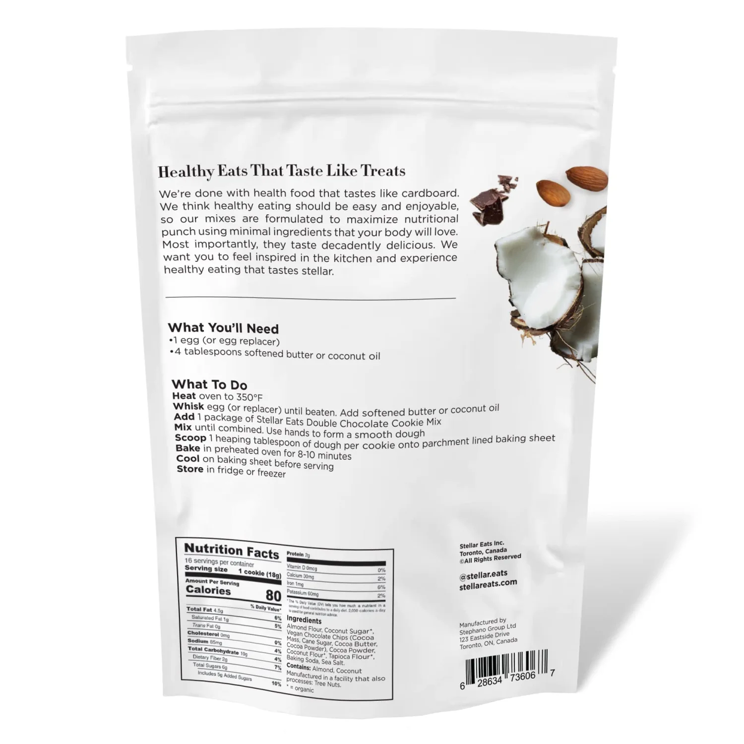 Stellar Eats Double Chocolate Cookie Baking Mix, 10.2 oz, 1 Pack - Grain Free, Gluten Free, Dairy Free, Plant Based, Paleo Friendly