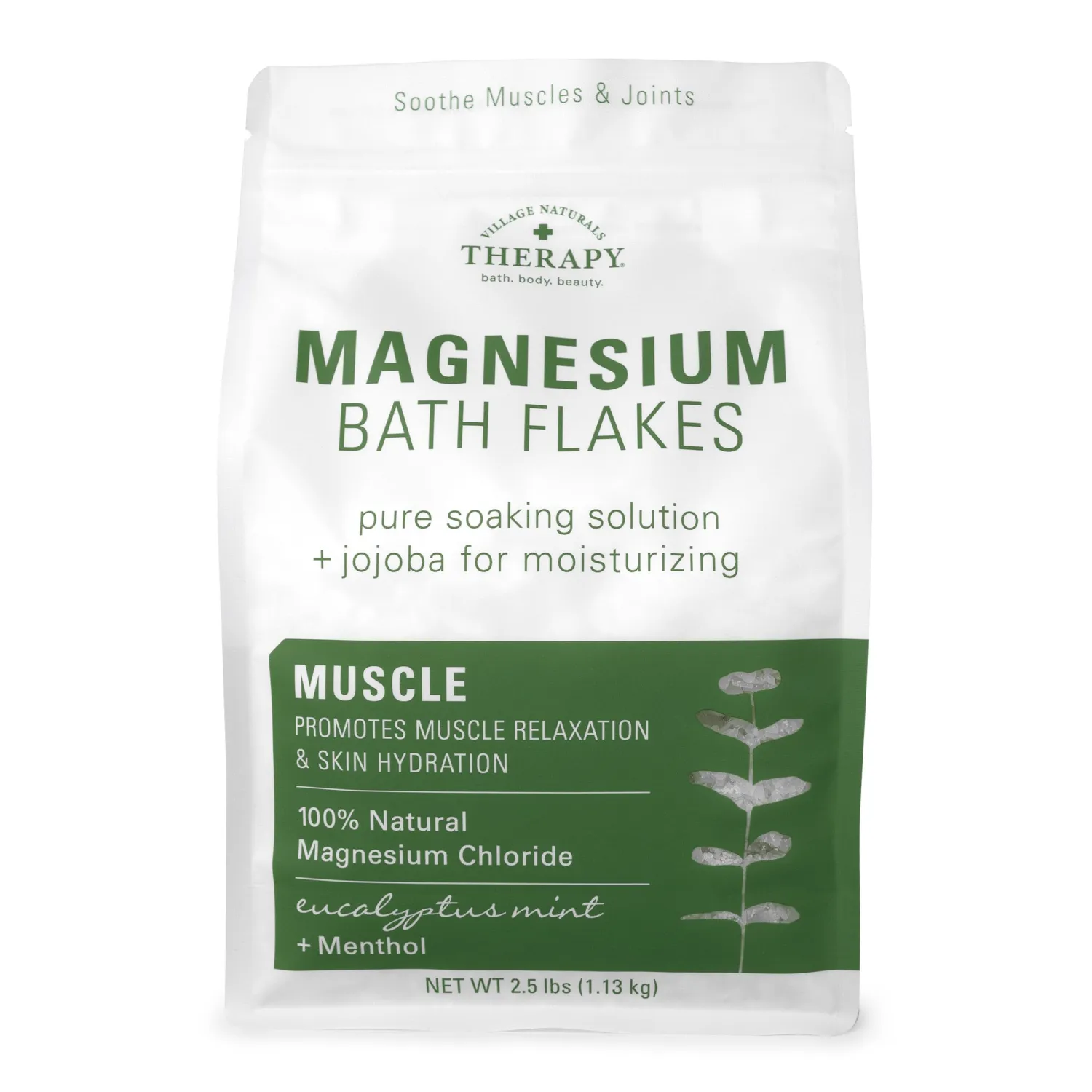 Village Naturals Therapy Muscle Magnesium Bath Flakes, Eucalyptus, Mint & Menthol Scent, 2.5 lbs