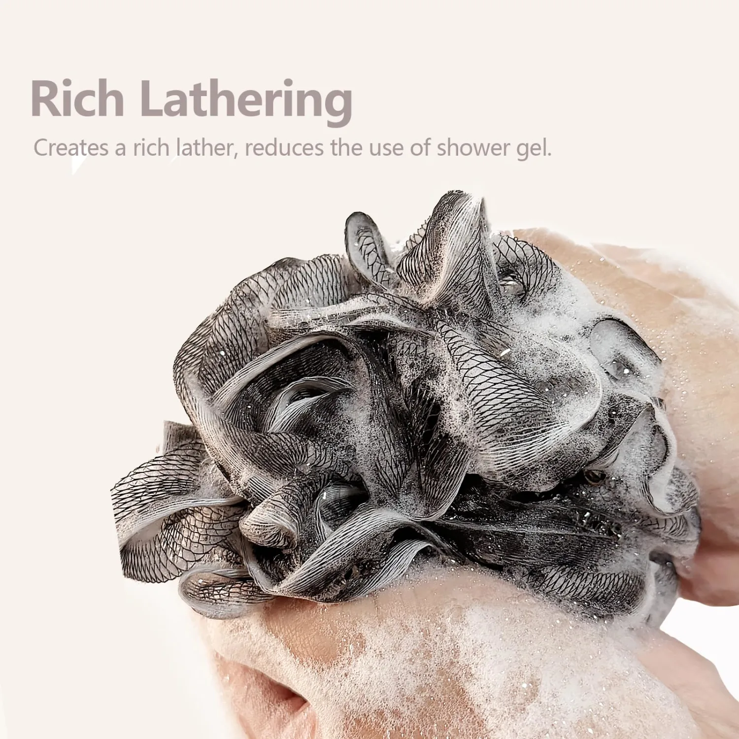 Loofah Sponge, 4 Pack Large Size Loofah 75g/PCS, Bath Shower Loofah for Men, Women, Shower Pouf with Soft Mesh for Exfoliating Body, Black