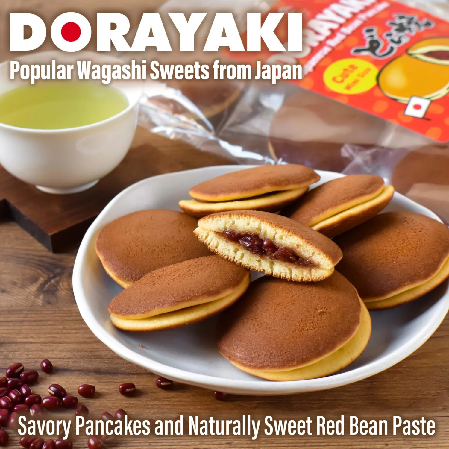 YAMASAN KYOTO UJI Dorayaki Japanese Red Bean Pancake, Traditional Japanese Wagashi Sweets, Cute Mini Size, Individually Wrapped, No Coloring, Made in Japan 184g/6.49oz