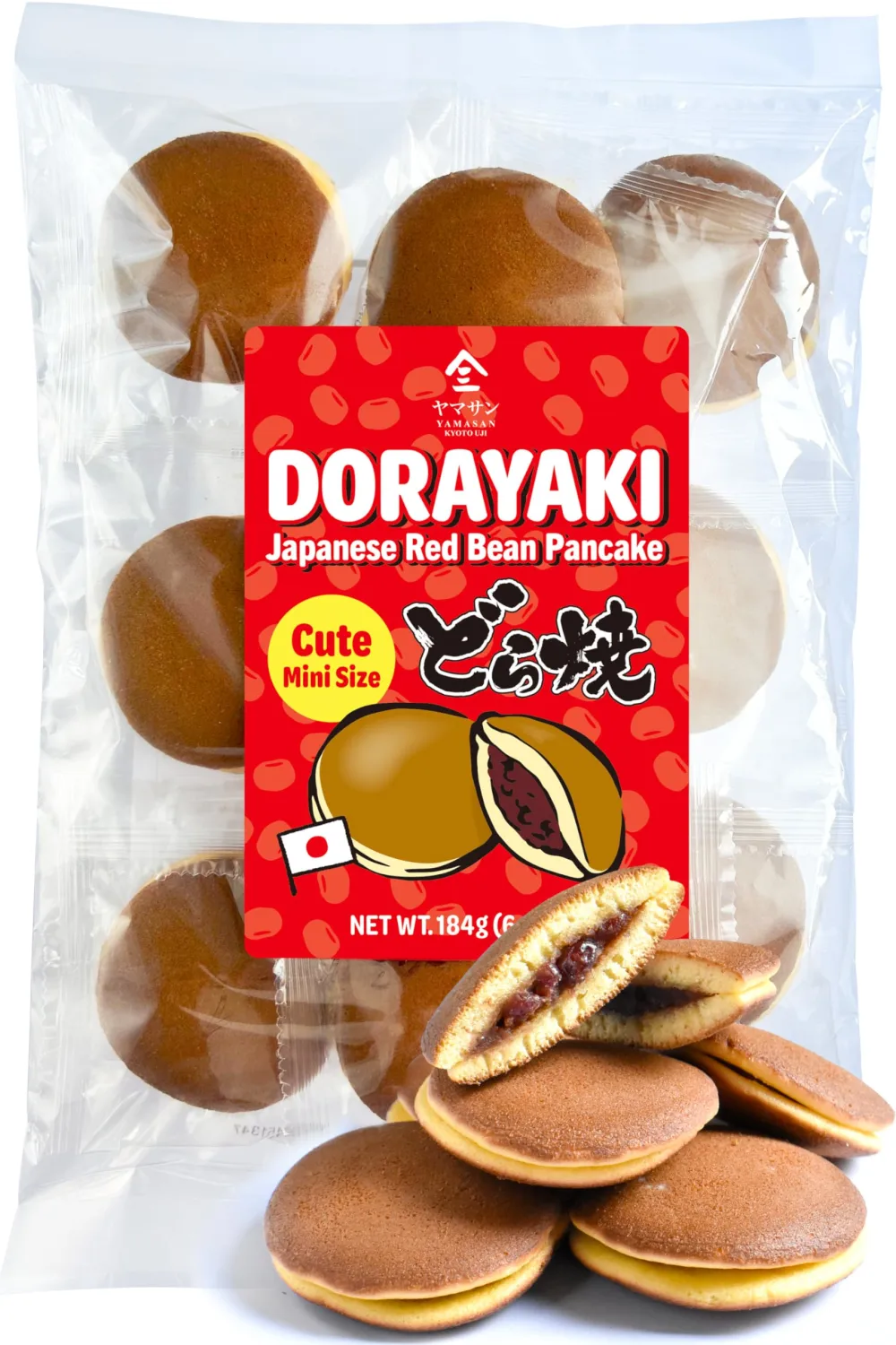 YAMASAN KYOTO UJI Dorayaki Japanese Red Bean Pancake, Traditional Japanese Wagashi Sweets, Cute Mini Size, Individually Wrapped, No Coloring, Made in Japan 184g/6.49oz