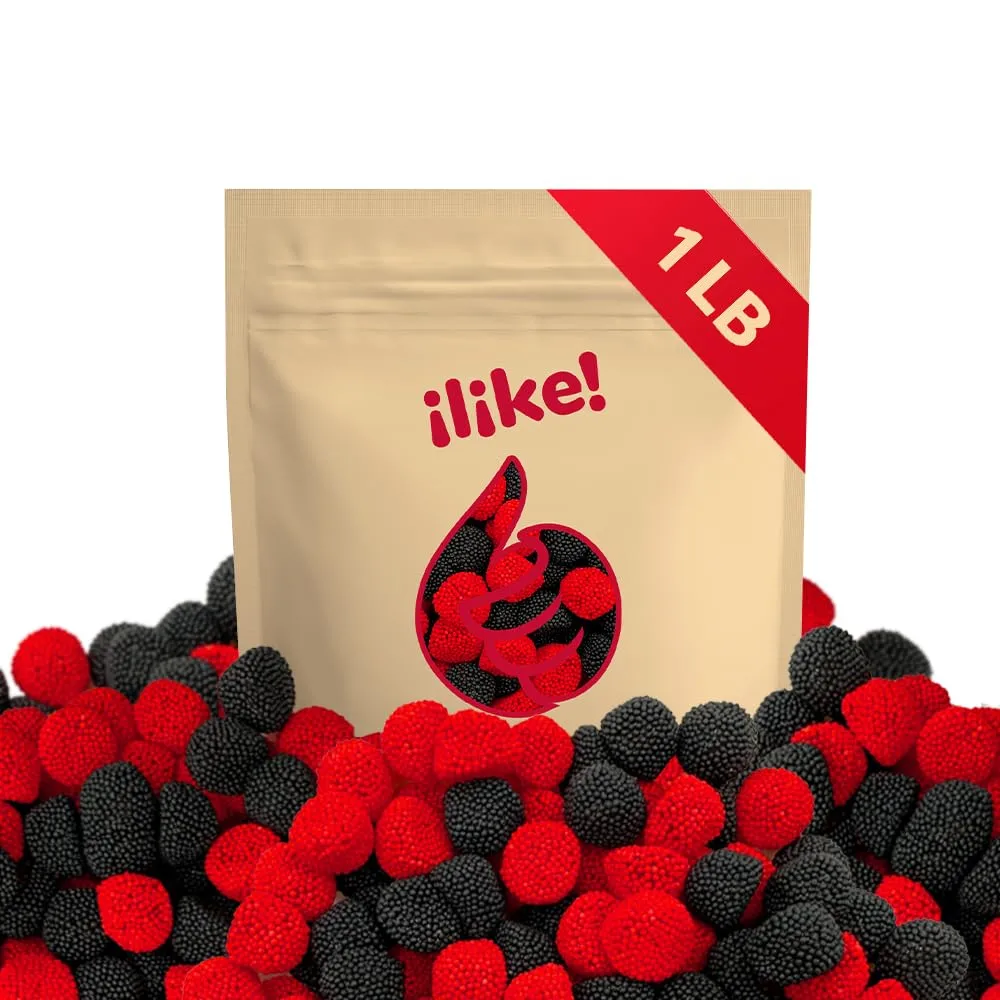 Berries Gummy Candy | 1-Pound Bag | Crunchy Raspberry and Blackberry Chews